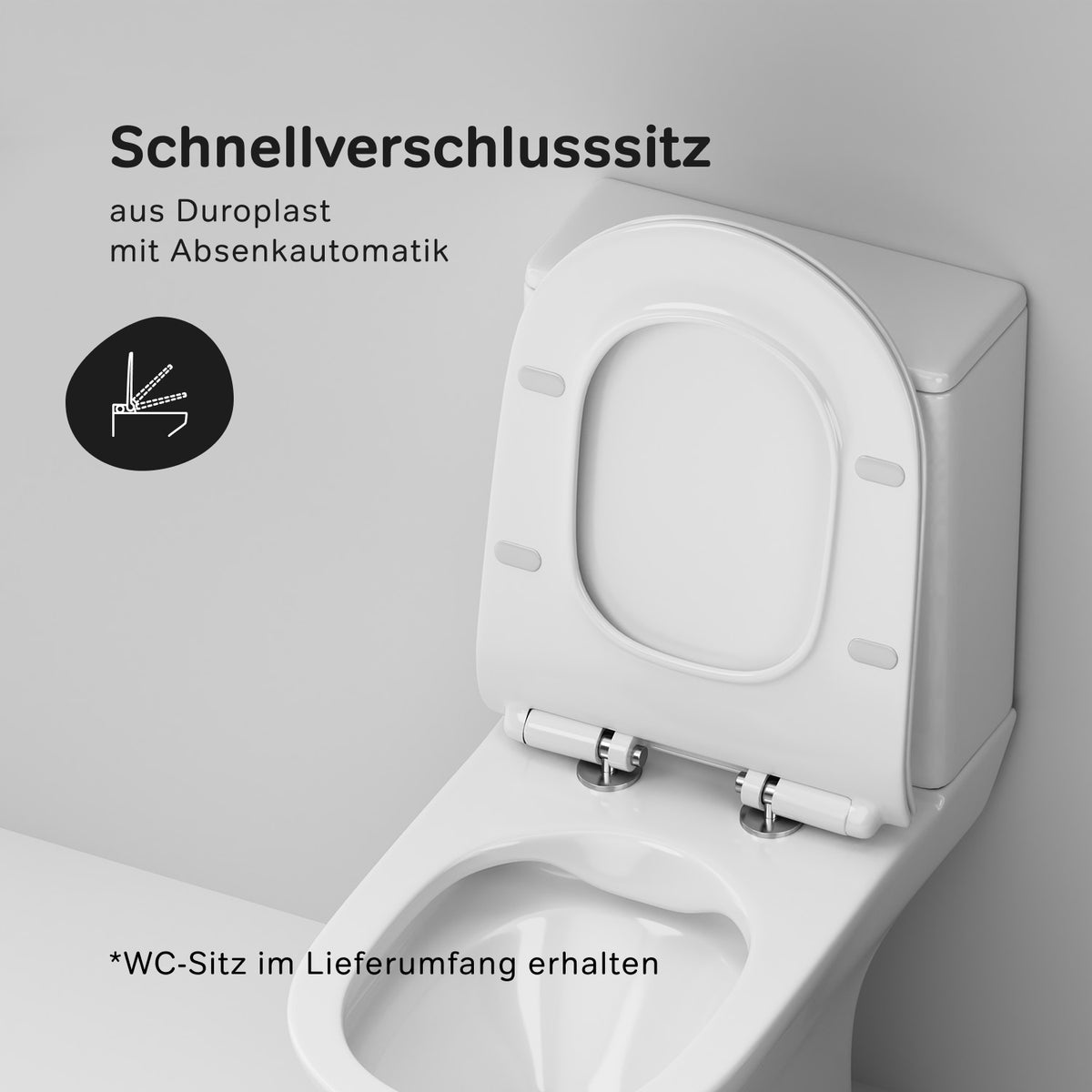 WC sur pied Flash avec sortie murale horizontale (PK) , sans bride et abattant à fermeture ralentie–CNA8600PSC