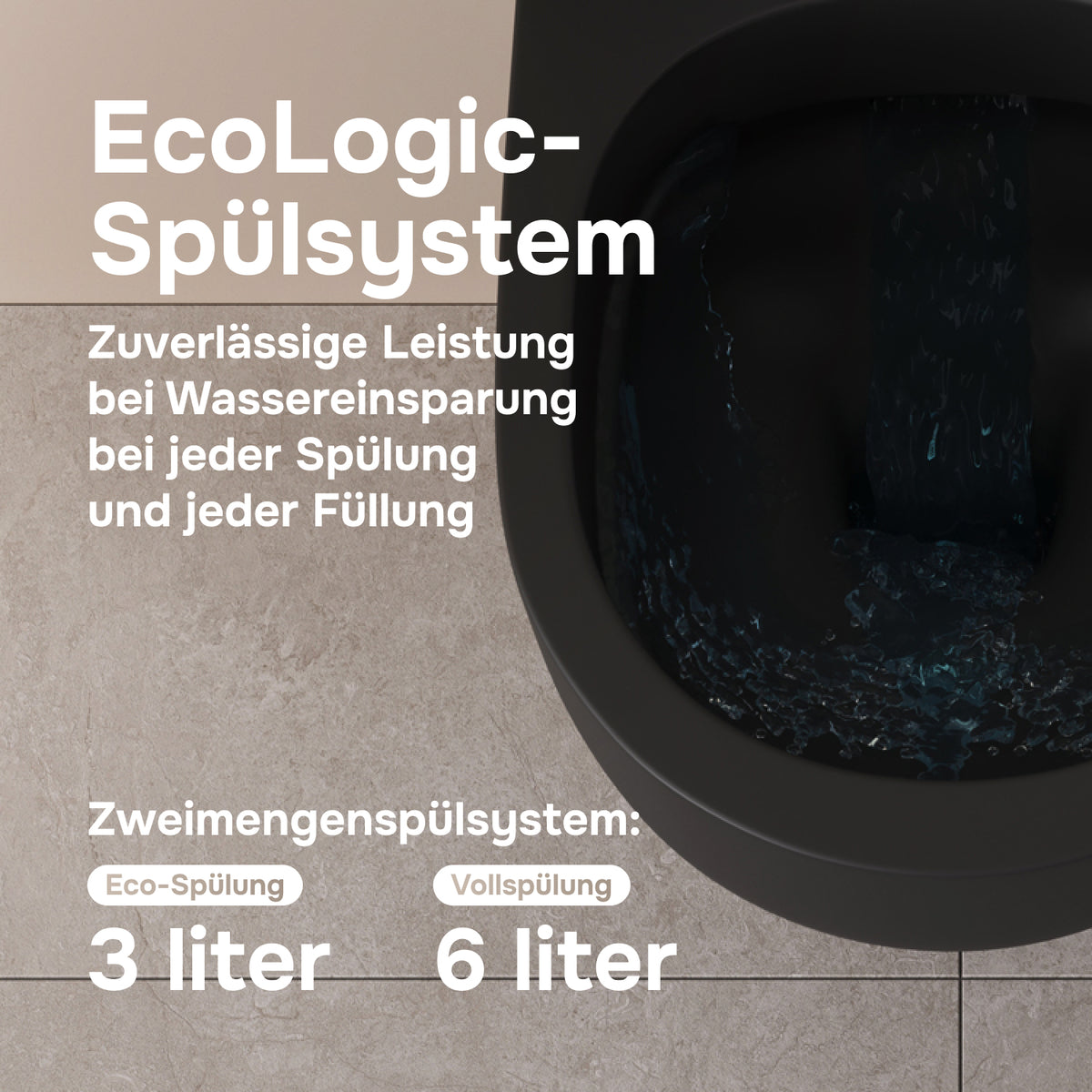 WC suspendu sans bride FlashClean avec abattant, noir–CSB1700MBSC