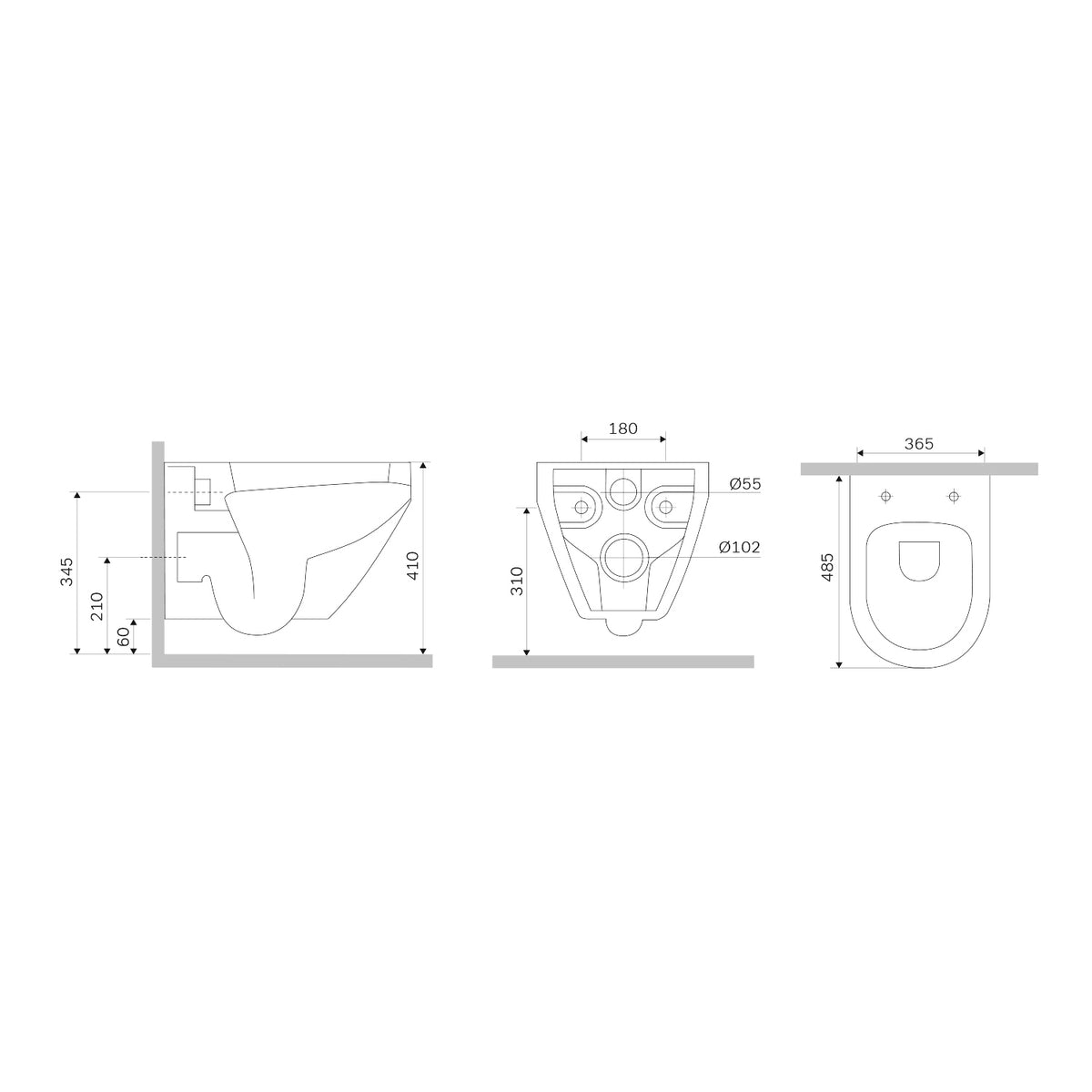 WC suspendu sans bride FlashClean avec abattant, noir–CSB1700MBSC