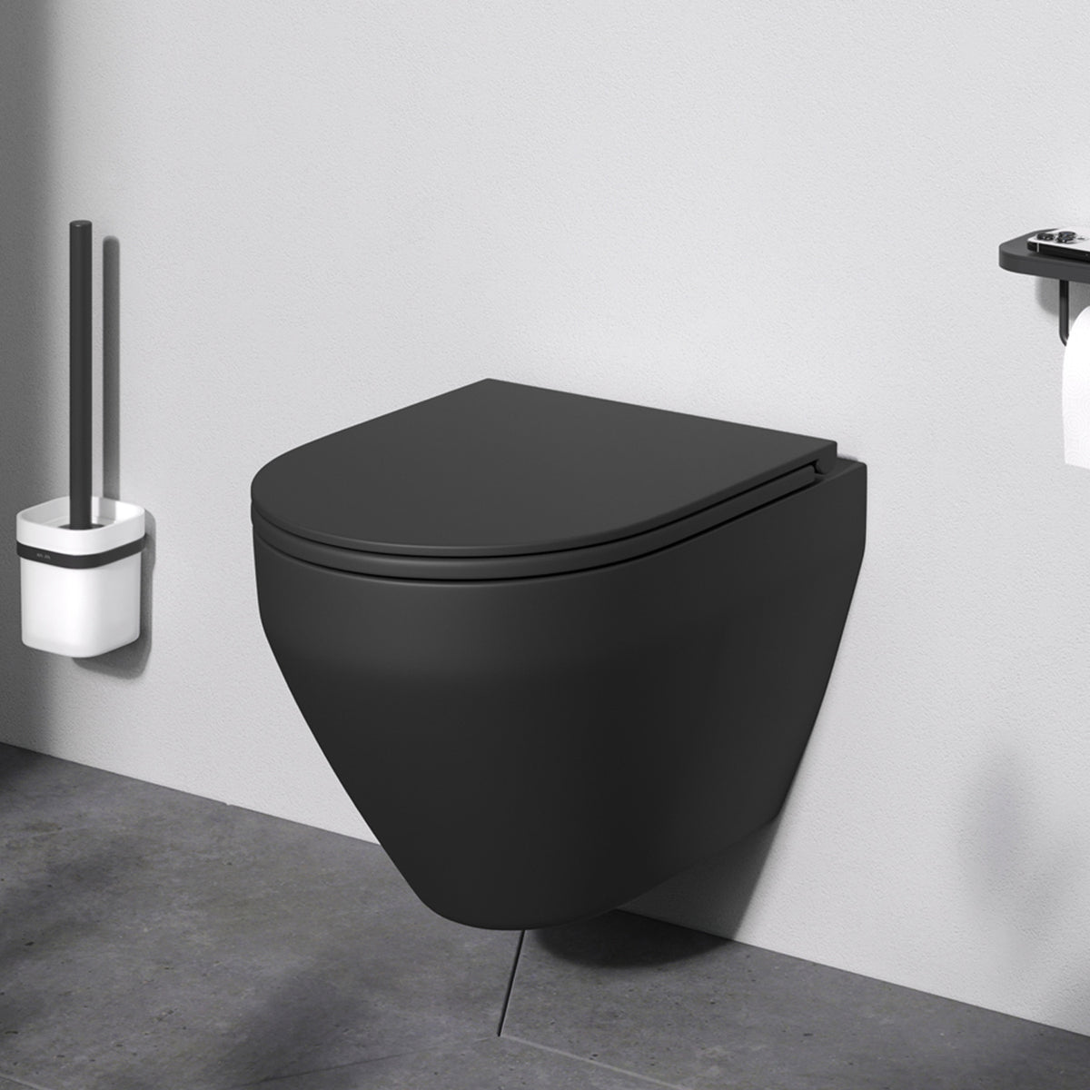 WC suspendu sans bride FlashClean avec abattant, noir–CSB1700MBSC
