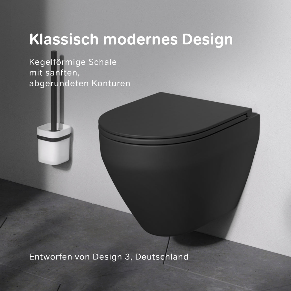 WC suspendu sans bride FlashClean avec abattant, noir–CSB1700MBSC
