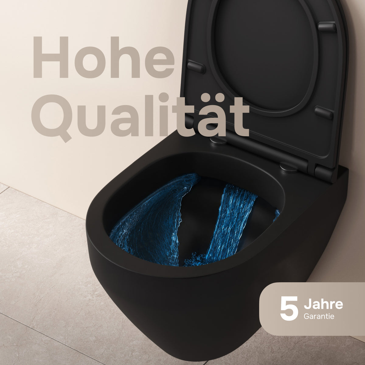 WC suspendu sans bride FlashClean avec abattant, noir–CSB1700MBSC