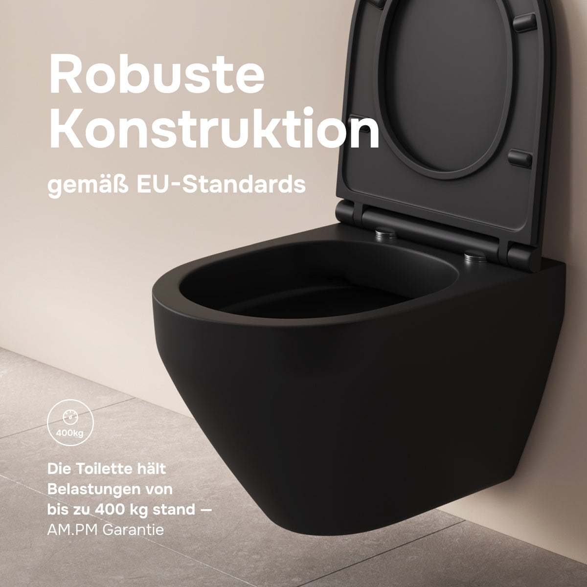 WC suspendu sans bride FlashClean avec abattant, noir–CSB1700MBSC