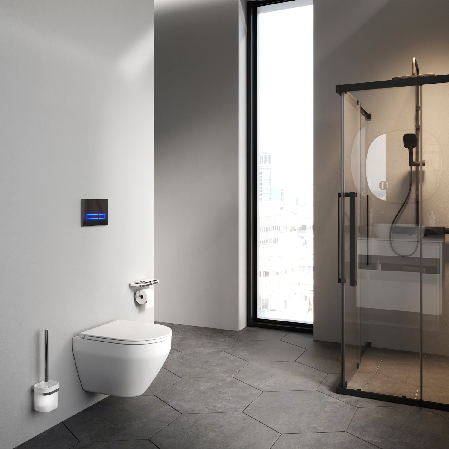 WC suspendu CSB1700SC avec siège WC à fond creux Spirit V2. 0 FlashClean, WC suspendu sans rebord avec abattant
