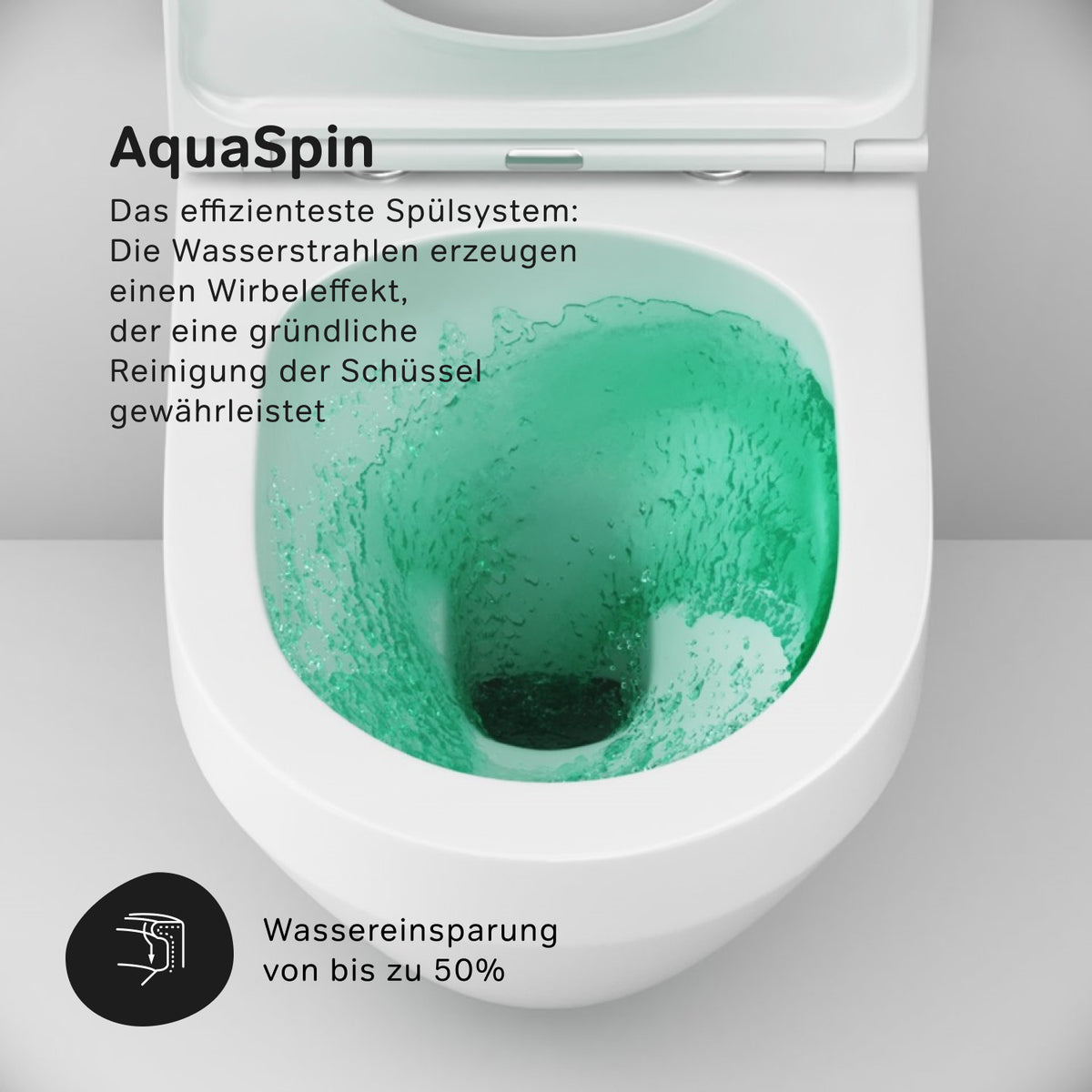 WC suspendu Spirit V2. 0 AquaSpin sans bride avec abattant–CSB190P0SC
