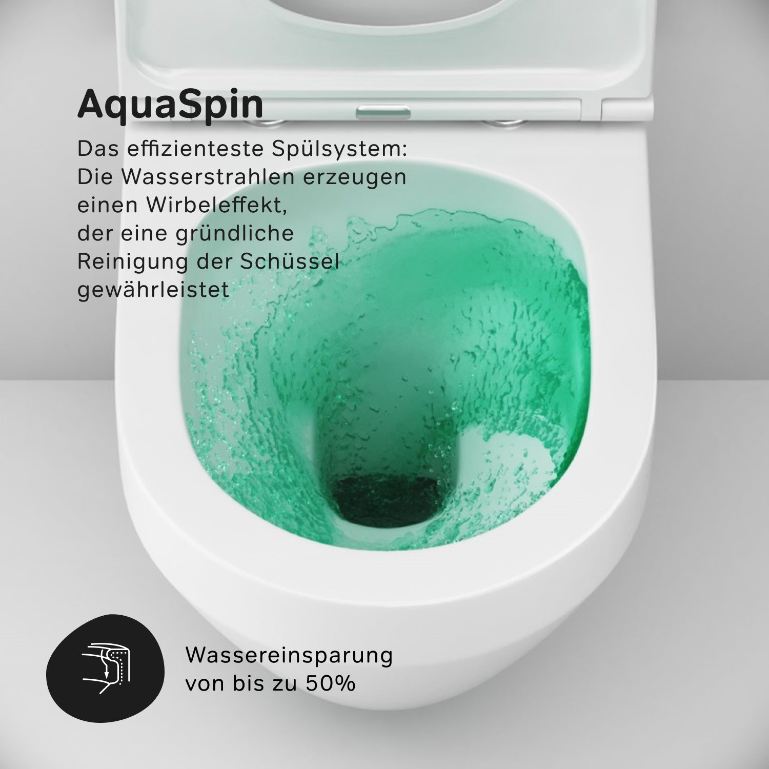 WC suspendu Spirit V2. 0 AquaSpin CSB190P0SC avec abattant, chasse d'eau profonde, sans bride, avec abattant. 