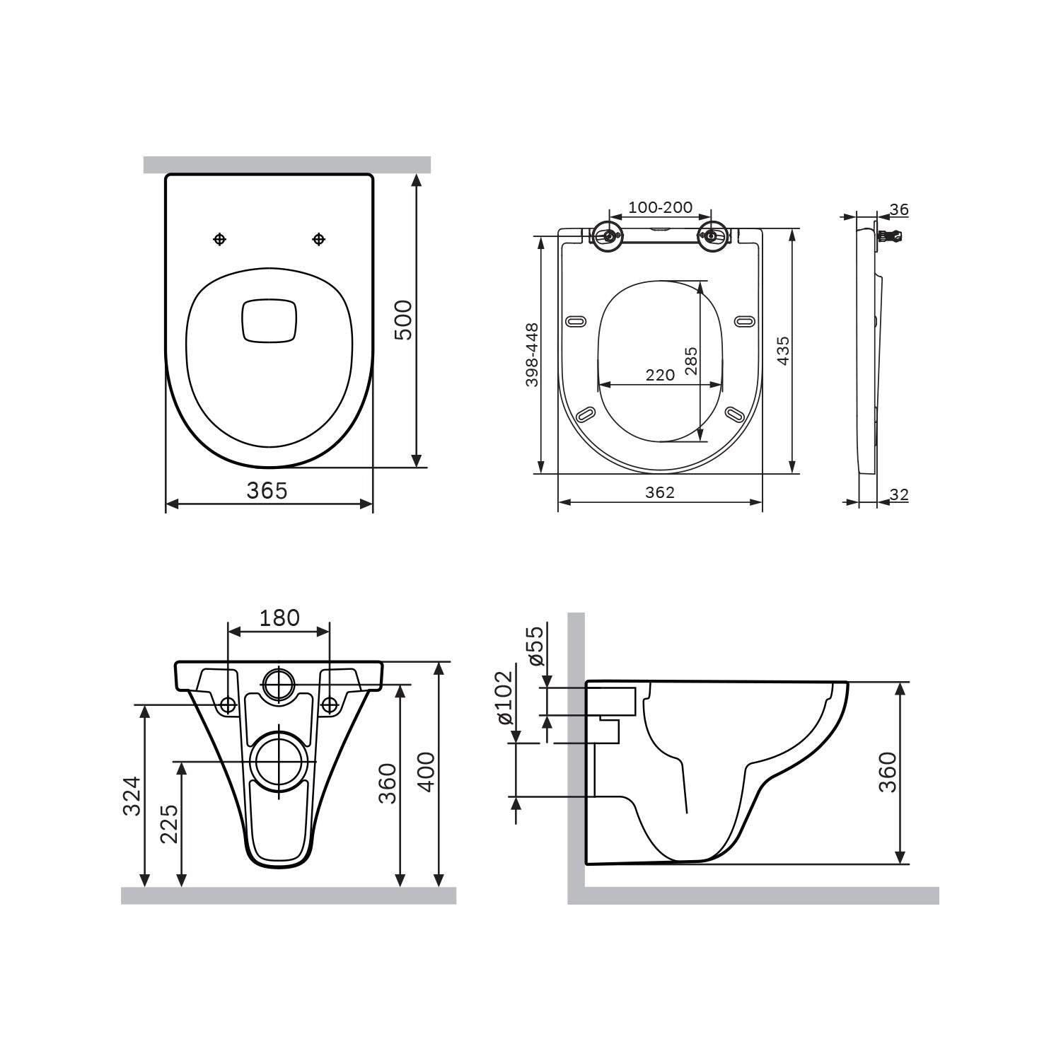 CTA1700WH (CTA7851WH) WC suspendu avec siège Hit WC à fond creux WC suspendu sans rebord avec abattant