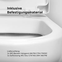 CTA1700WH (CTA7851WH) Wand-WC mit Sitz Hit Tiefspül-WC Spülrandlos Hänge WC mit Toilettendeckel ampm-store.de