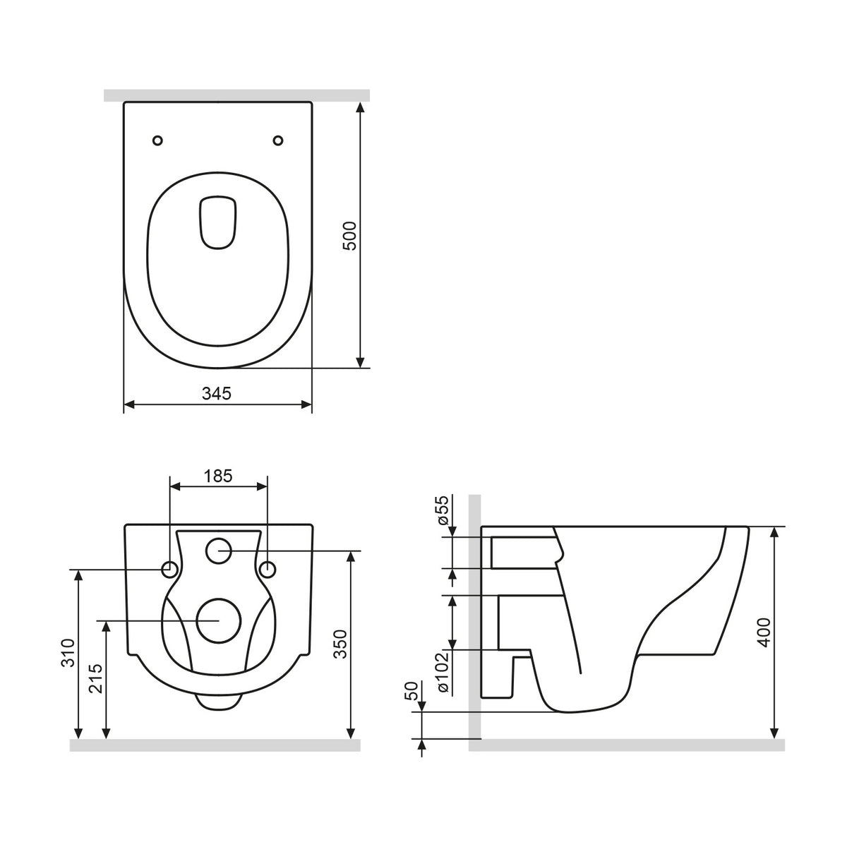 Toilettes suspendues X-Joy S Toilettes sans bride FlashClean avec siège, noires–CXB1700MBSC