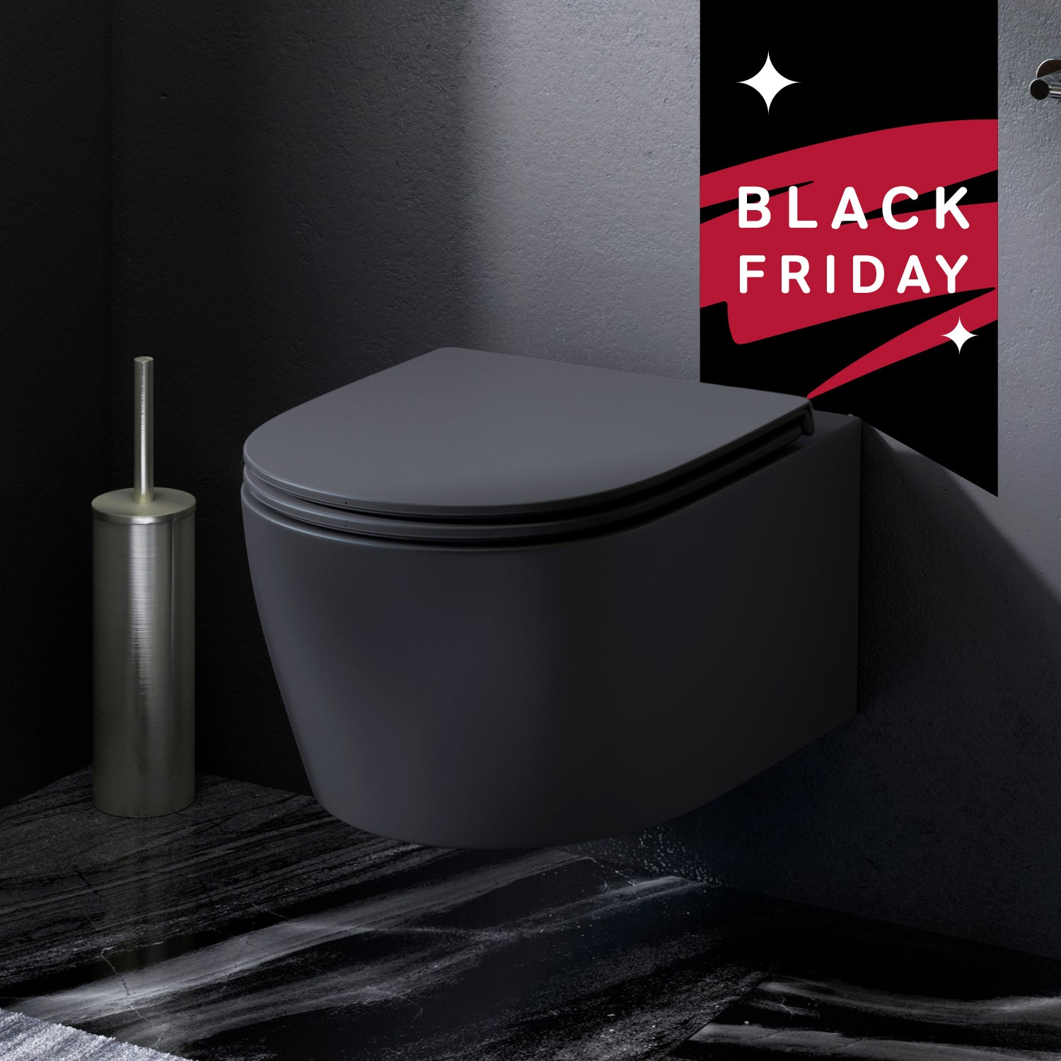 CXB1700MBSC Wand-WC mit Sitz X-Joy S FlashClean Tiefspül-WC Spülrandlos Hänge WC mit Toilettendeckel, Schwarz