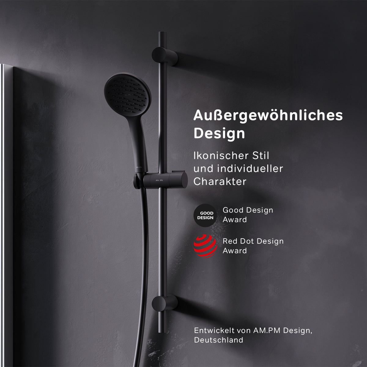 F01TA022 Duschset Hit Brausegarnitur Stangenbrause-Set, Schwarz ampm-store.de