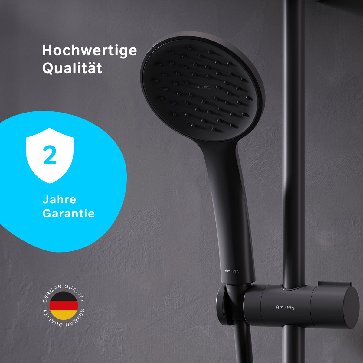 F01TA022 Duschset Hit Brausegarnitur Stangenbrause-Set, Schwarz ampm-store.de
