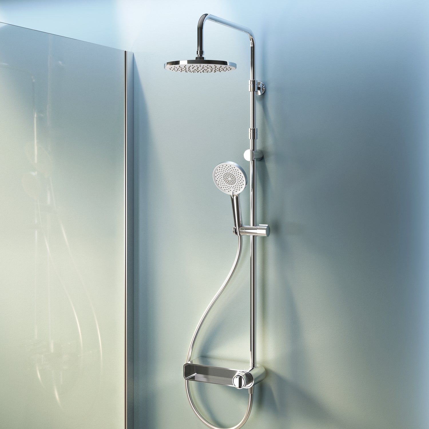 Colonne de douche avec robinet thermostatique et étagère X-Joy F0785A600 Set de douche à effet pluie