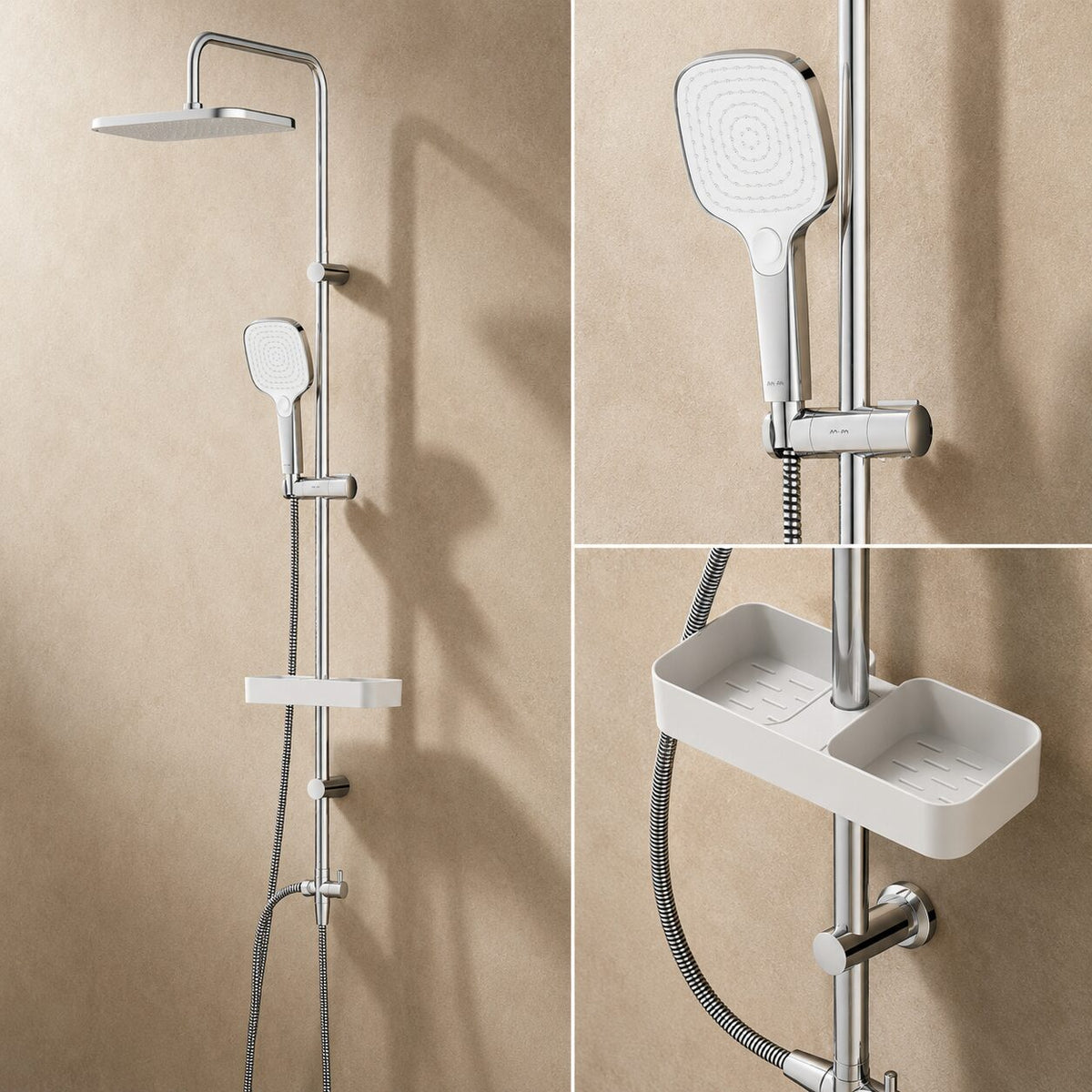 Système de douche ludique avec douche à effet pluie et étagère de douche–F078W203