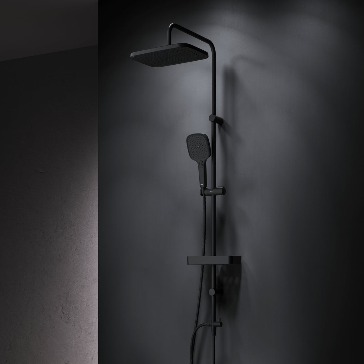 Système de douche Play avec douche à effet pluie et étagère de douche, noir–F078W222
