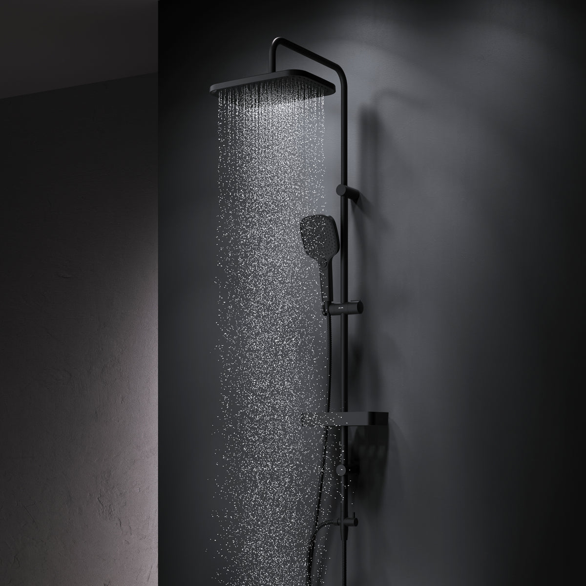 Système de douche Play avec douche à effet pluie et étagère de douche, noir–F078W222
