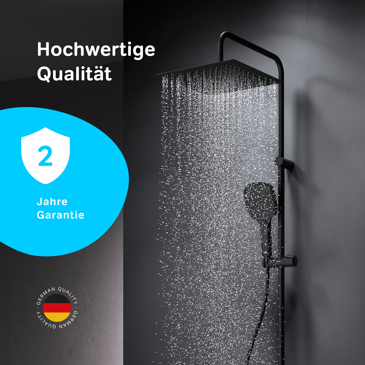 F078X022 Système de douche Play, ensemble de douche à effet pluie, colonne de douche, noir