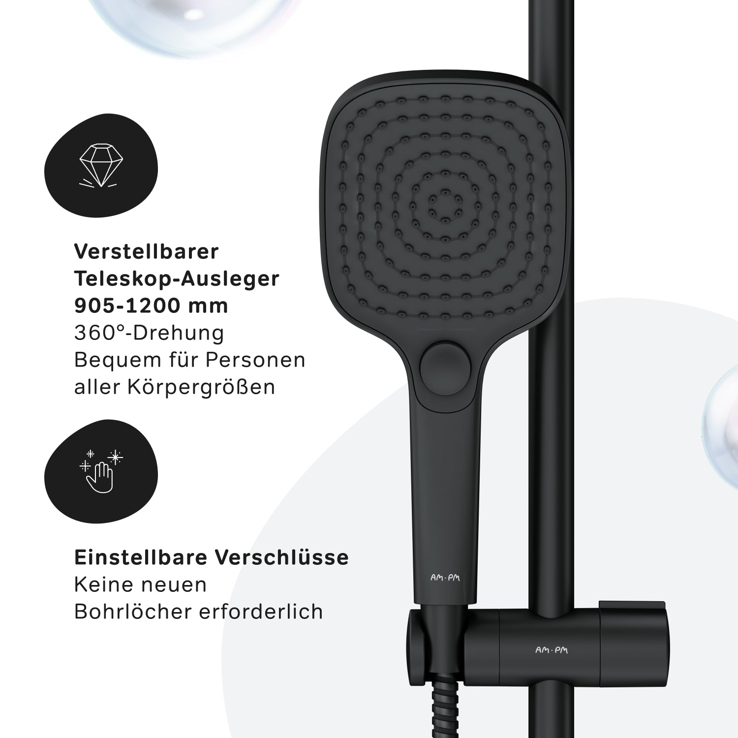 F078X022 Système de douche Play, ensemble de douche à effet pluie, colonne de douche, noir