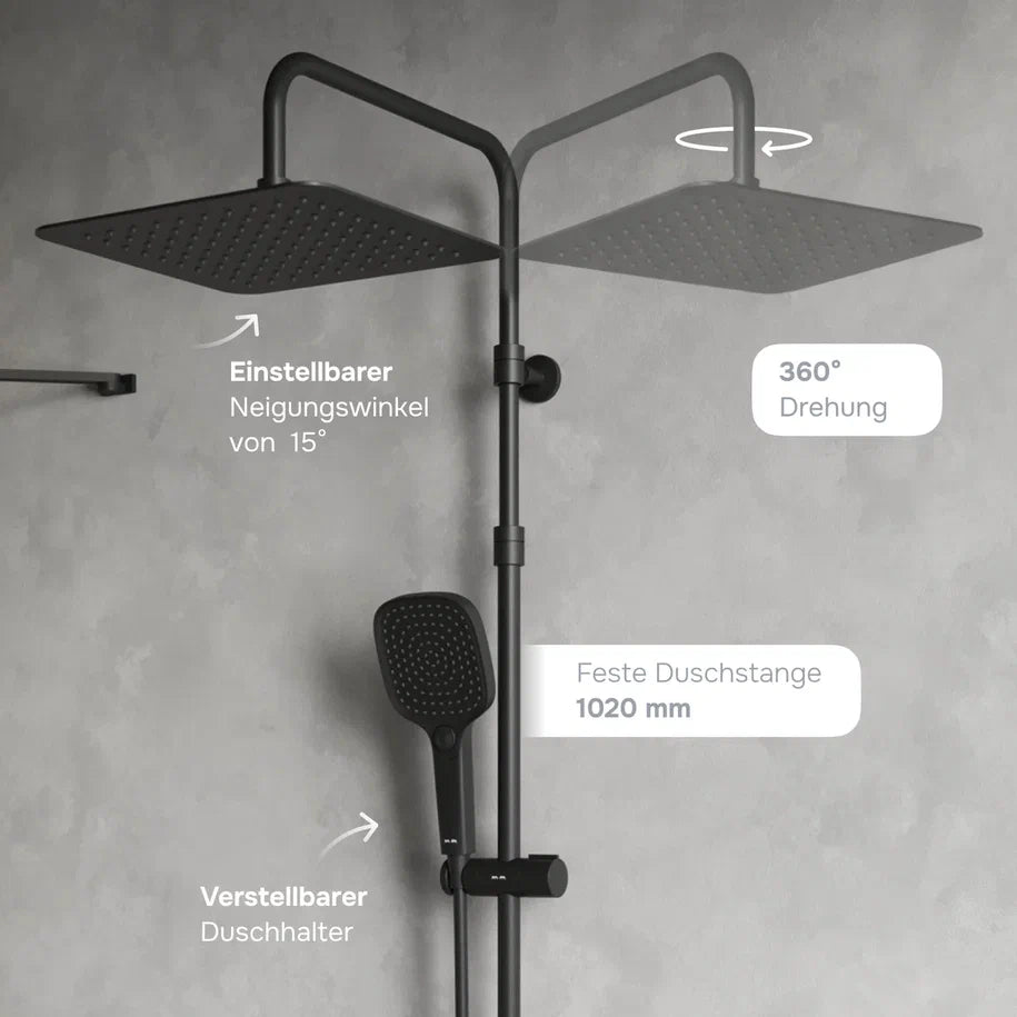Duschsystem Play mit Regendusche, Schwarz – F078X022
