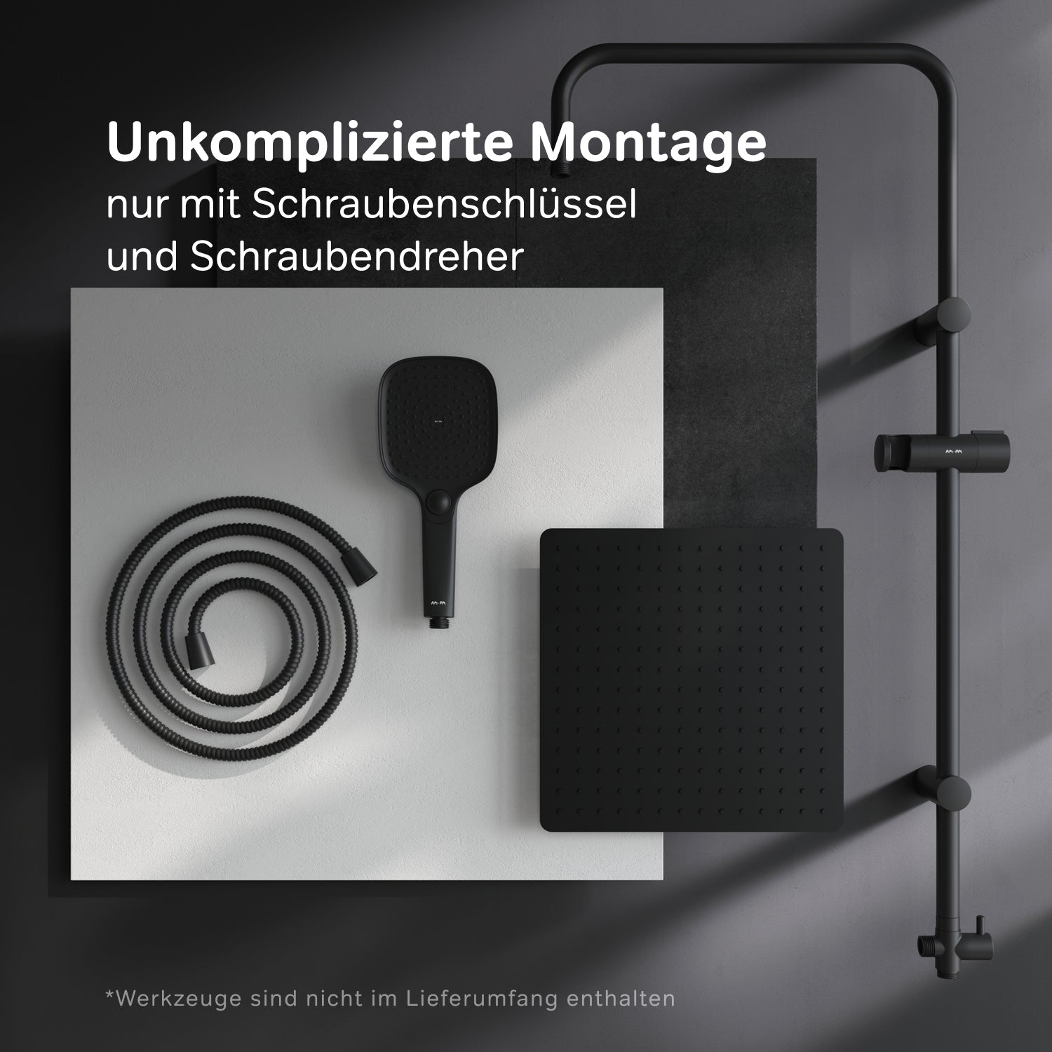 F078X022 Système de douche Play, ensemble de douche à effet pluie, colonne de douche, noir