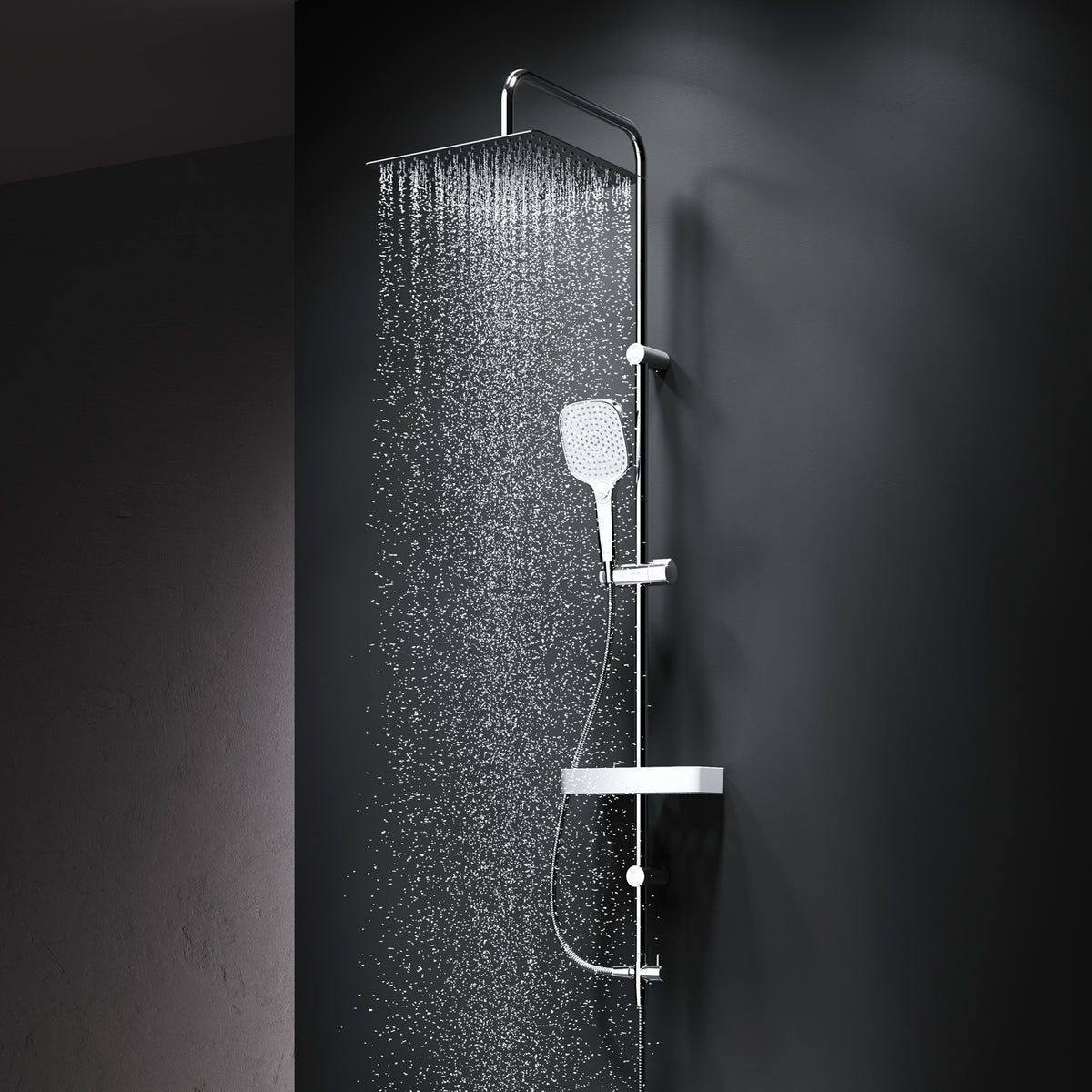 Système de douche ludique avec douche à effet pluie et étagère de douche–F078X203