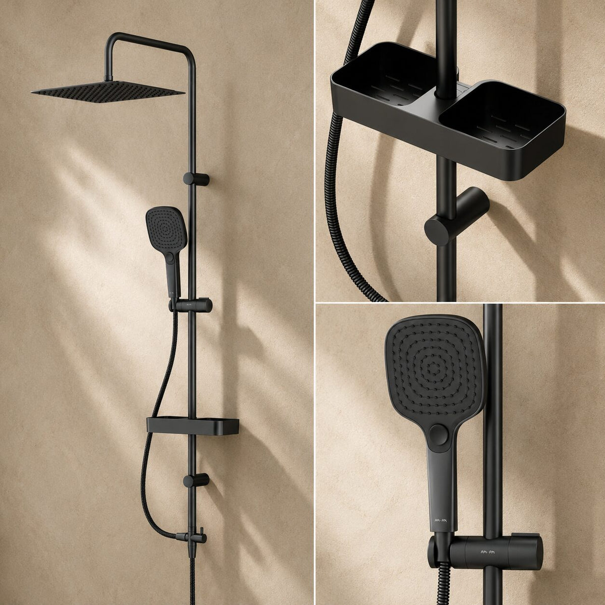 Système de douche Play avec douche à effet pluie et étagère de douche, noir–F078X222