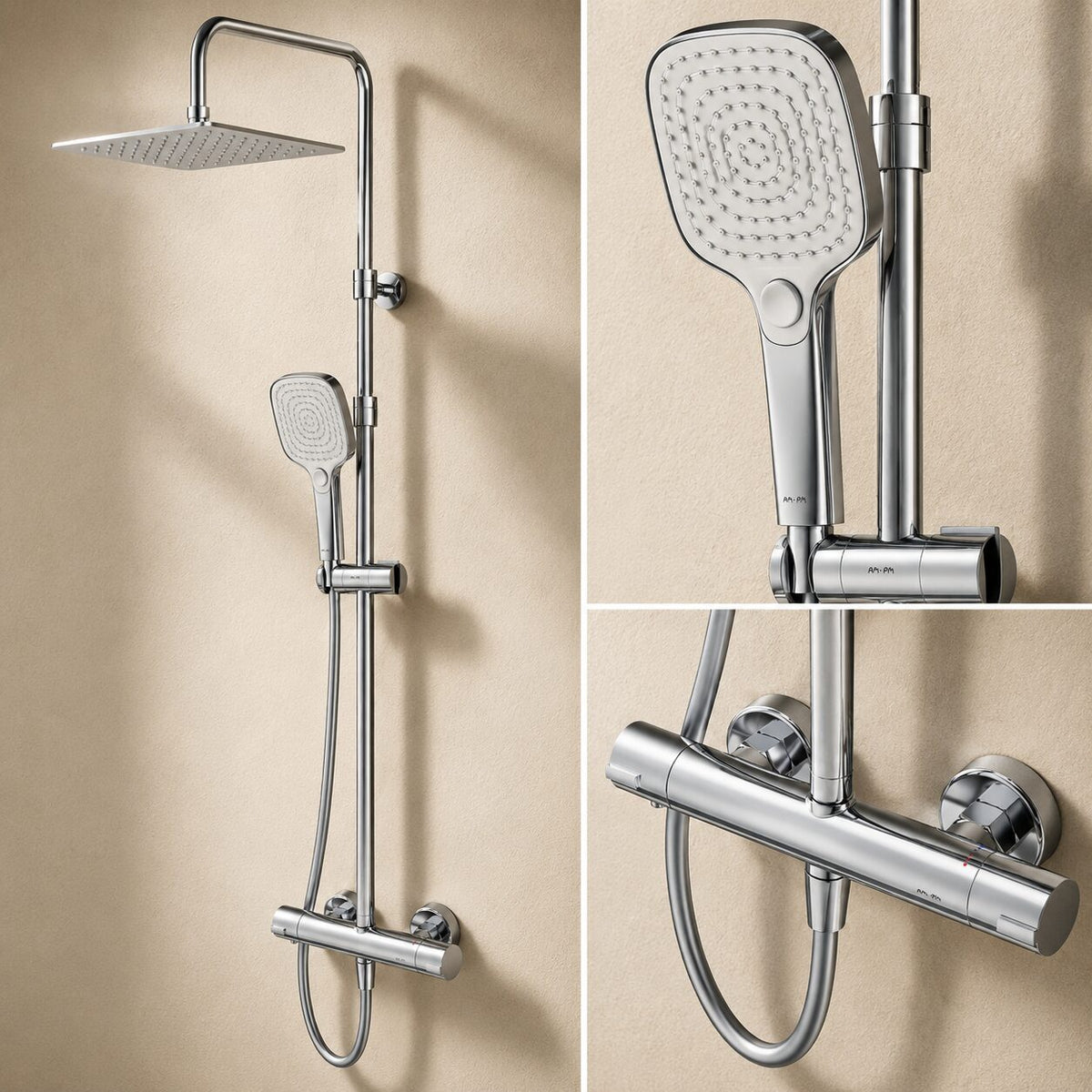 Système de douche Play avec thermostat et douche à effet pluie–F078X400