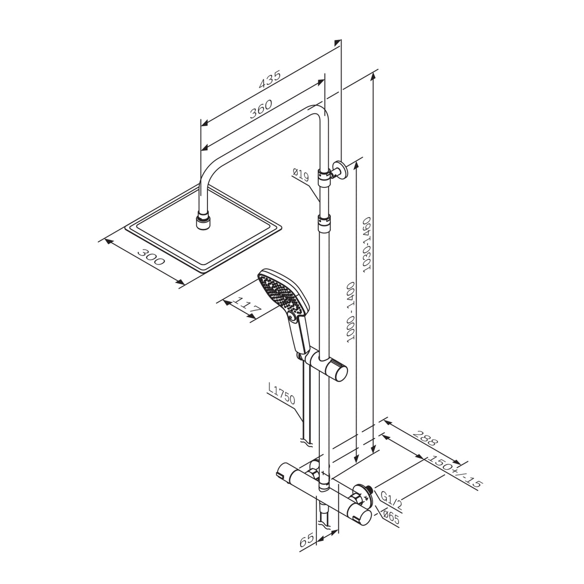 Système de douche Play avec thermostat et douche à effet pluie–F078X400