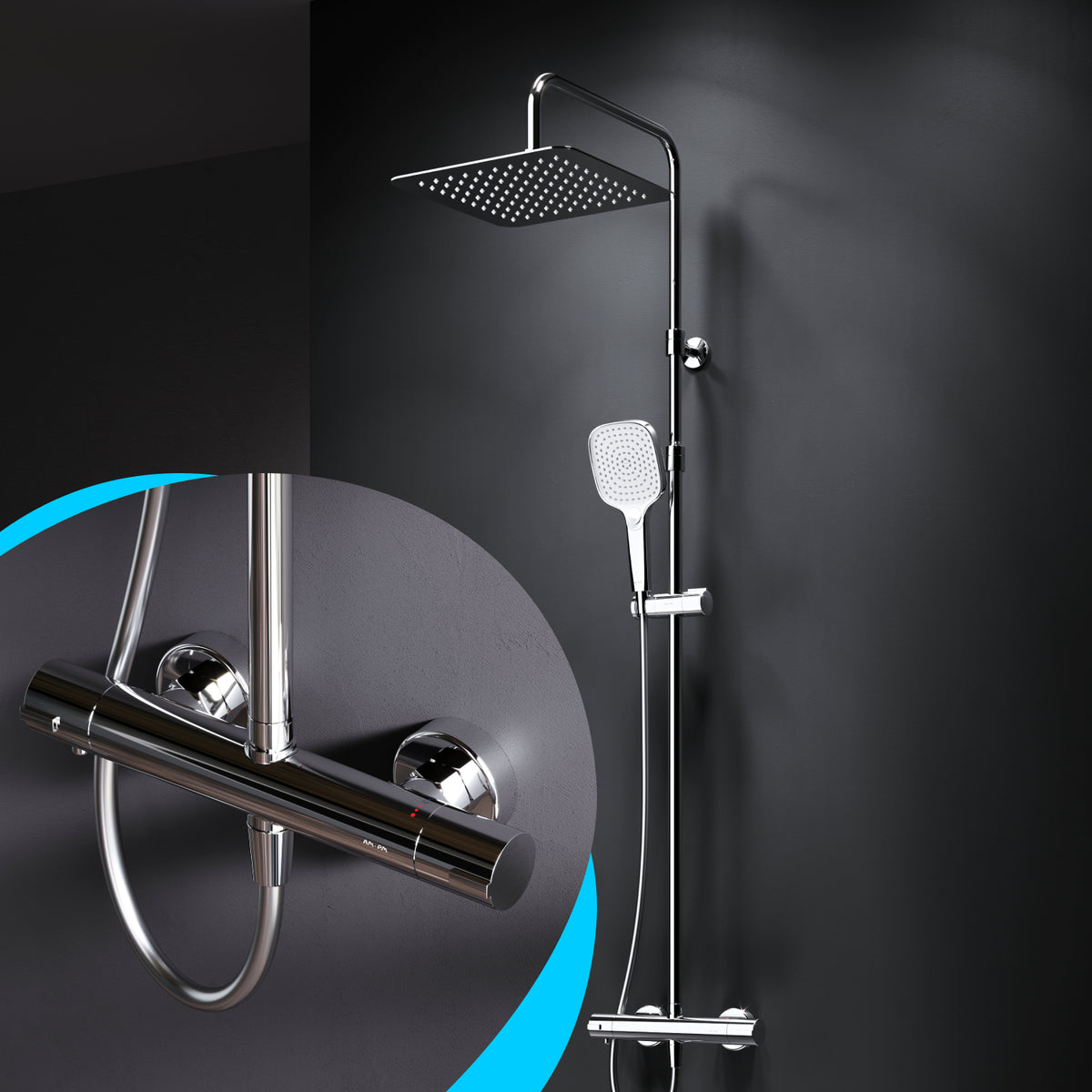 Système de douche Play avec thermostat et douche à effet pluie–F078X400