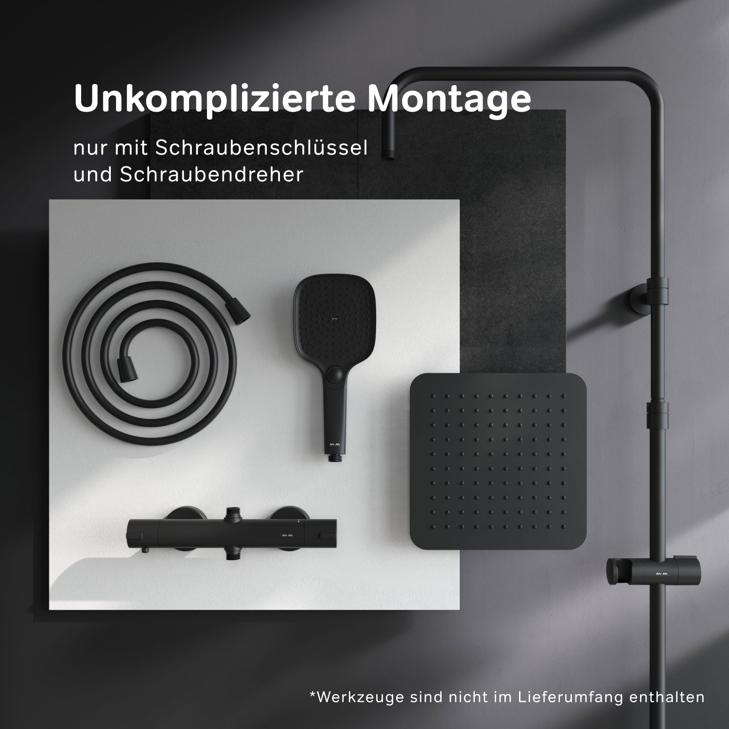 F078X422 Duschsystem mit Thermostat Duscharmatur Play Regendusche set Duschsäule, Schwarz