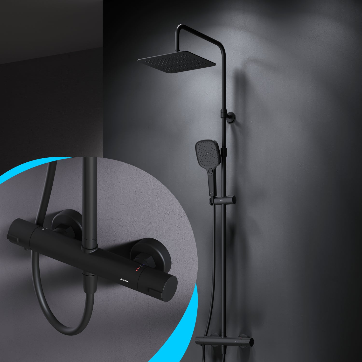 F078X422 Duschsystem mit Thermostat Duscharmatur Play Regendusche set Duschsäule, Schwarz