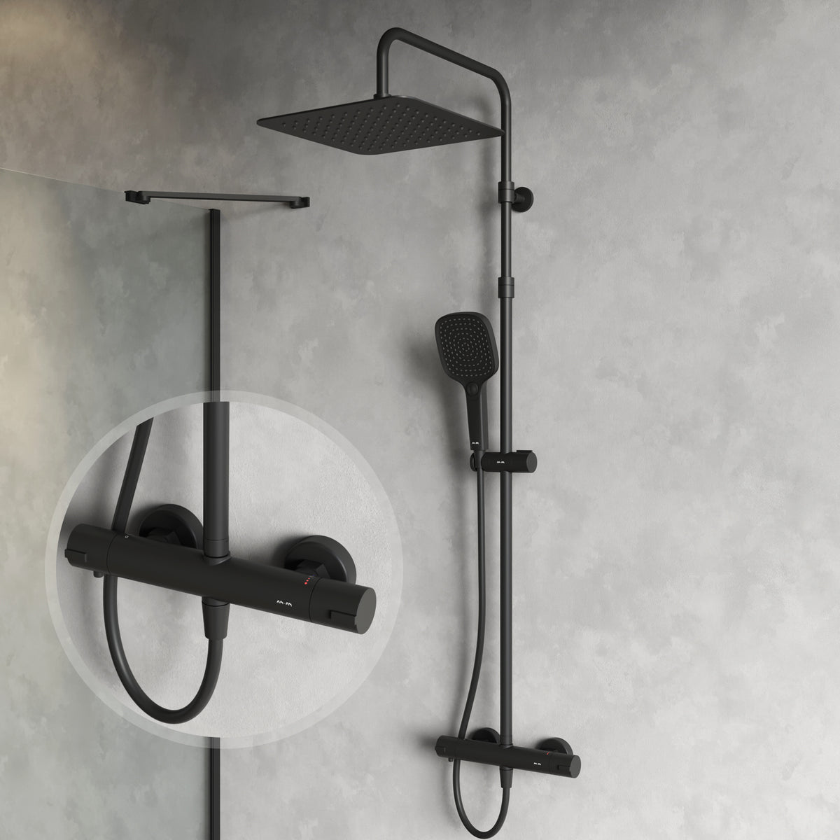 Duschsystem Play mit Thermostat und Regendusche, Schwarz – F078X422