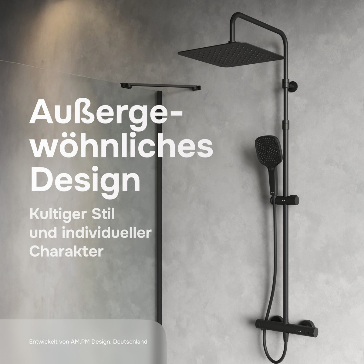 Duschsystem Play mit Thermostat und Regendusche, Schwarz – F078X422