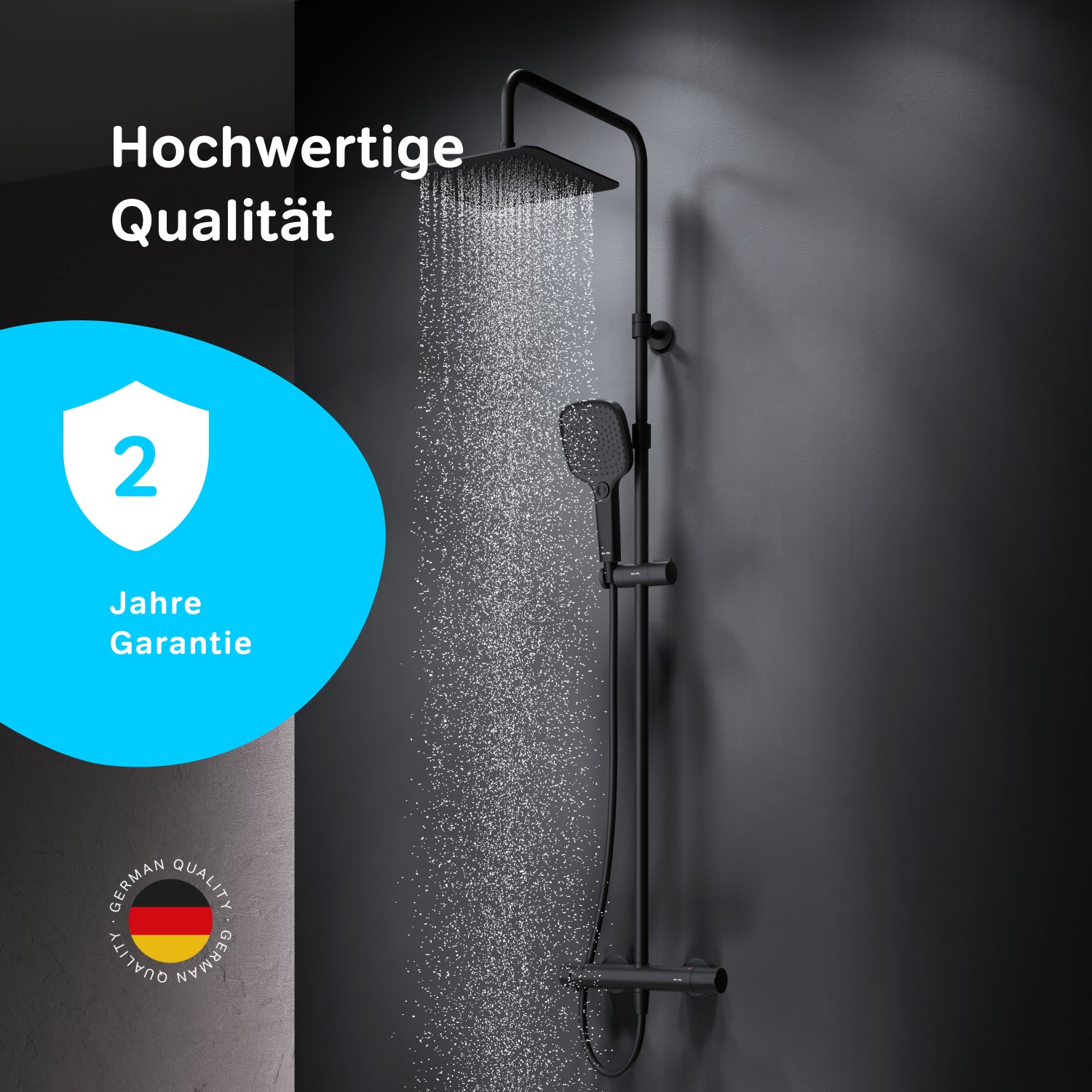 F078X422 Duschsystem mit Thermostat Duscharmatur Play Regendusche set Duschsäule, Schwarz