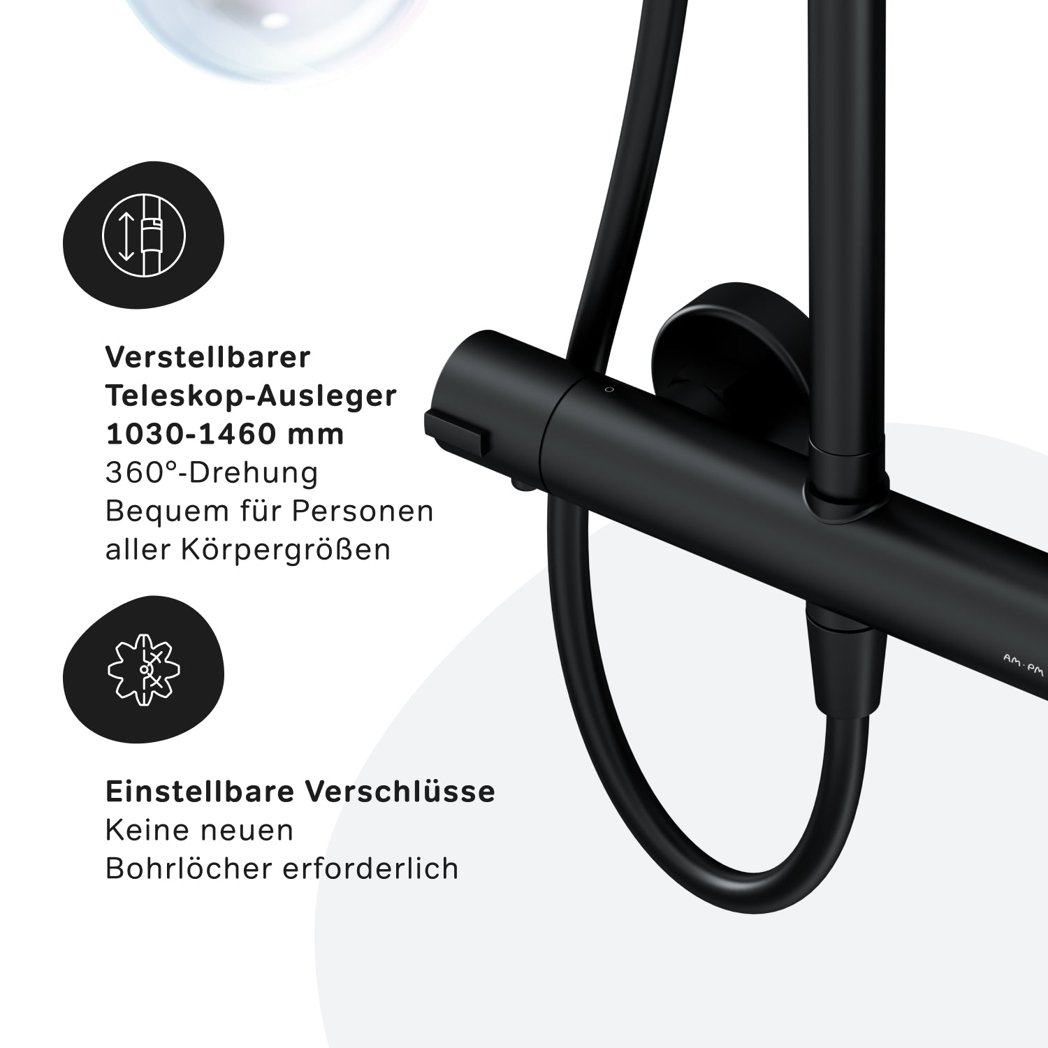 F078X422 Duschsystem mit Thermostat Duscharmatur Play Regendusche set Duschsäule, Schwarz