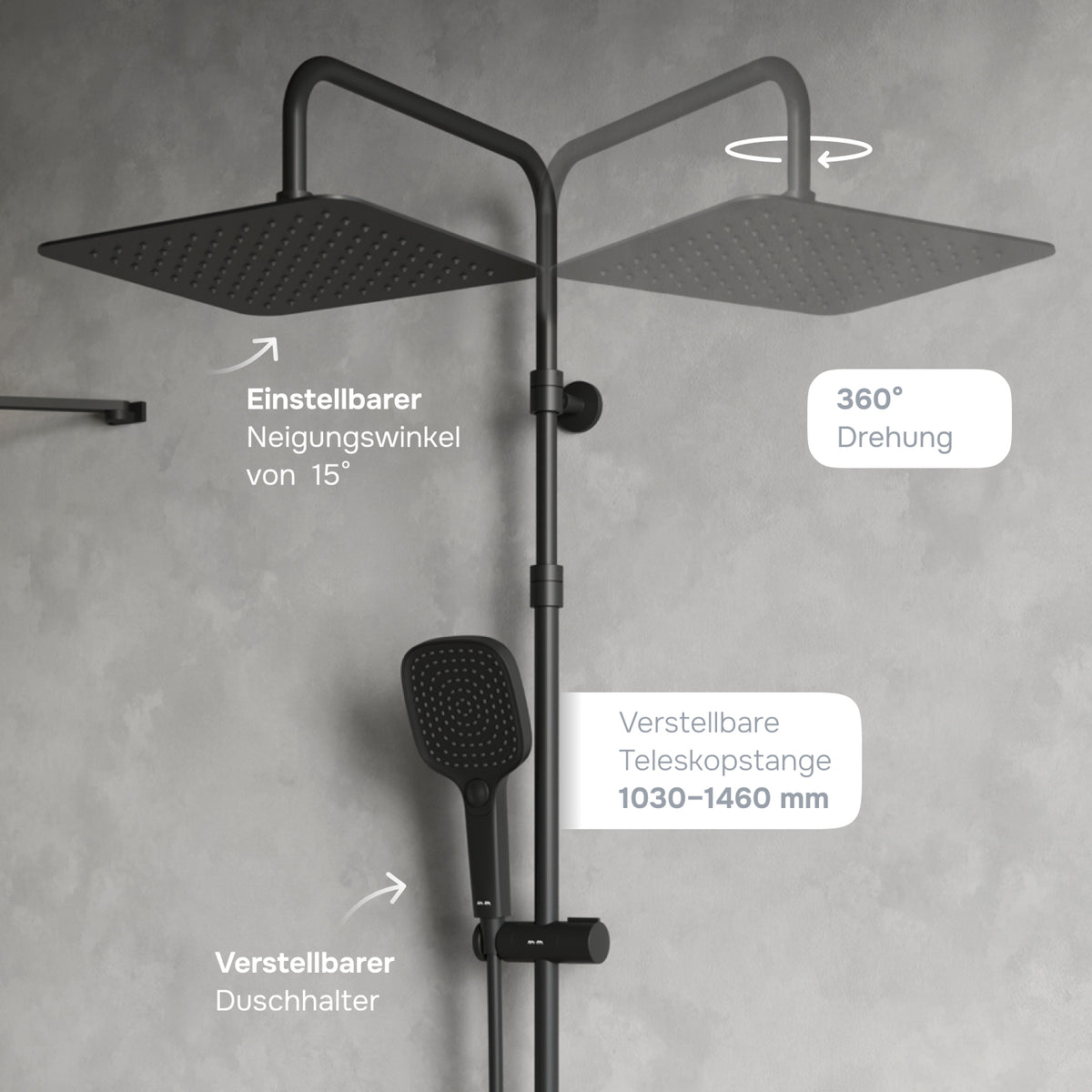 Duschsystem Play mit Thermostat und Regendusche, Schwarz – F078X422