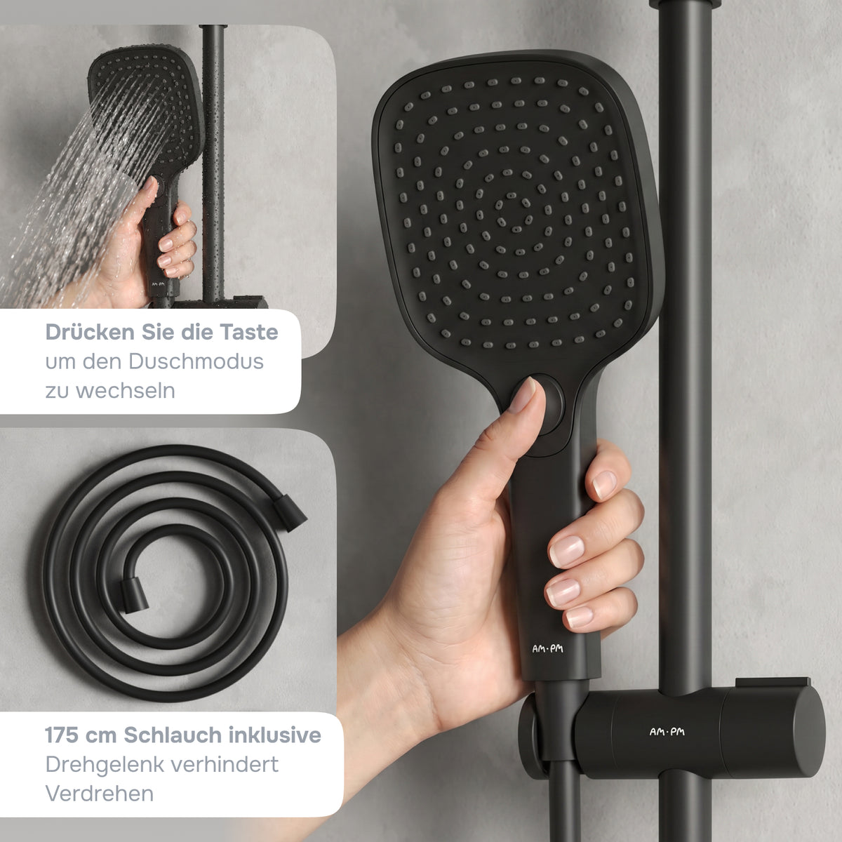 Duschsystem Play mit Thermostat und Regendusche, Schwarz – F078X422