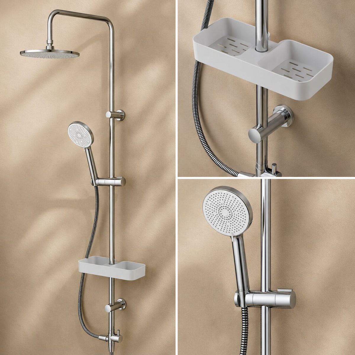 Système de douche ludique avec douche à effet pluie et étagère de douche–F078Y203