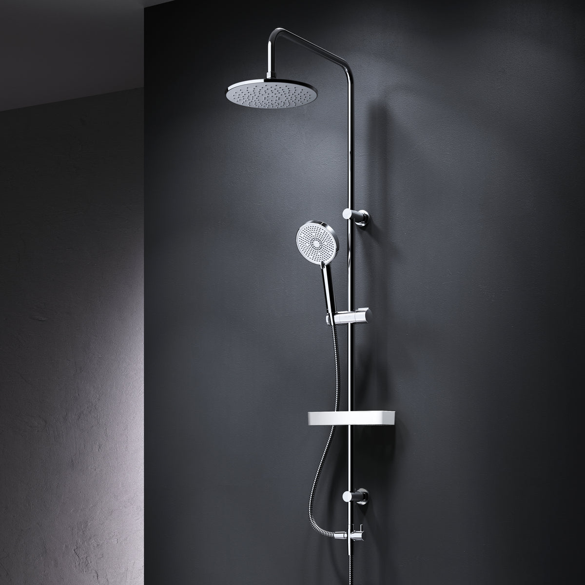 Système de douche ludique avec douche à effet pluie et étagère de douche–F078Y203