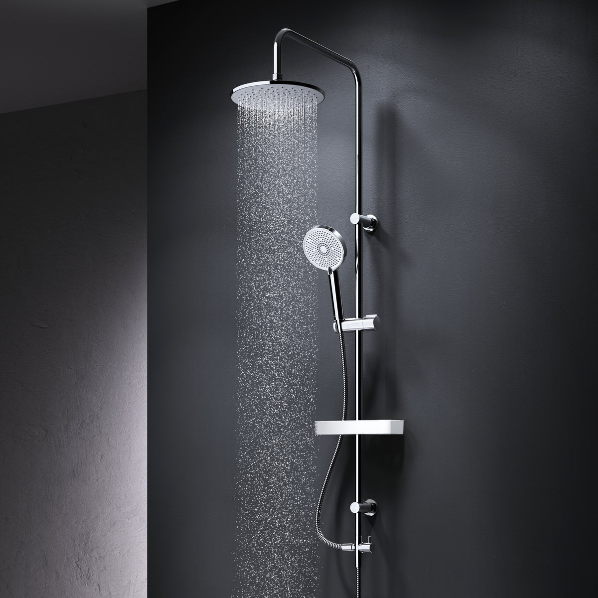 Système de douche ludique avec douche à effet pluie et étagère de douche–F078Y203