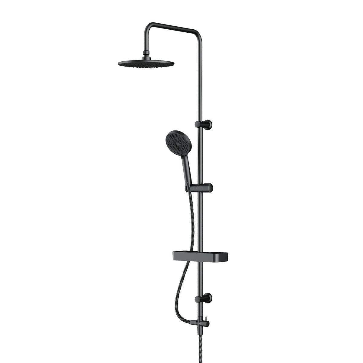 Système de douche Play avec pommeau de douche effet pluie et étagère de douche, noir–F078Y222