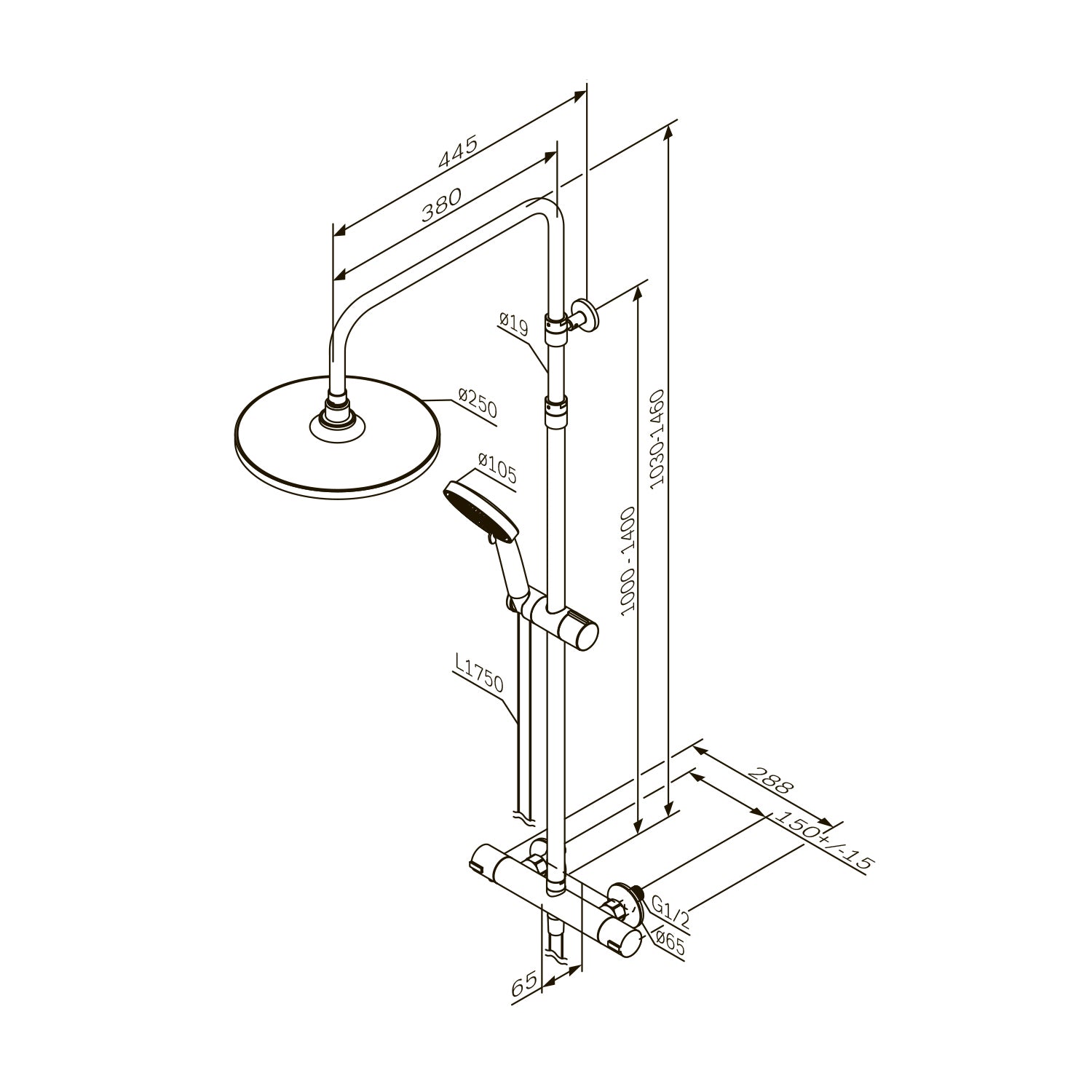 Système de douche F078Y400 avec thermostat, robinetterie, ensemble de douche effet pluie Play, colonne de douche