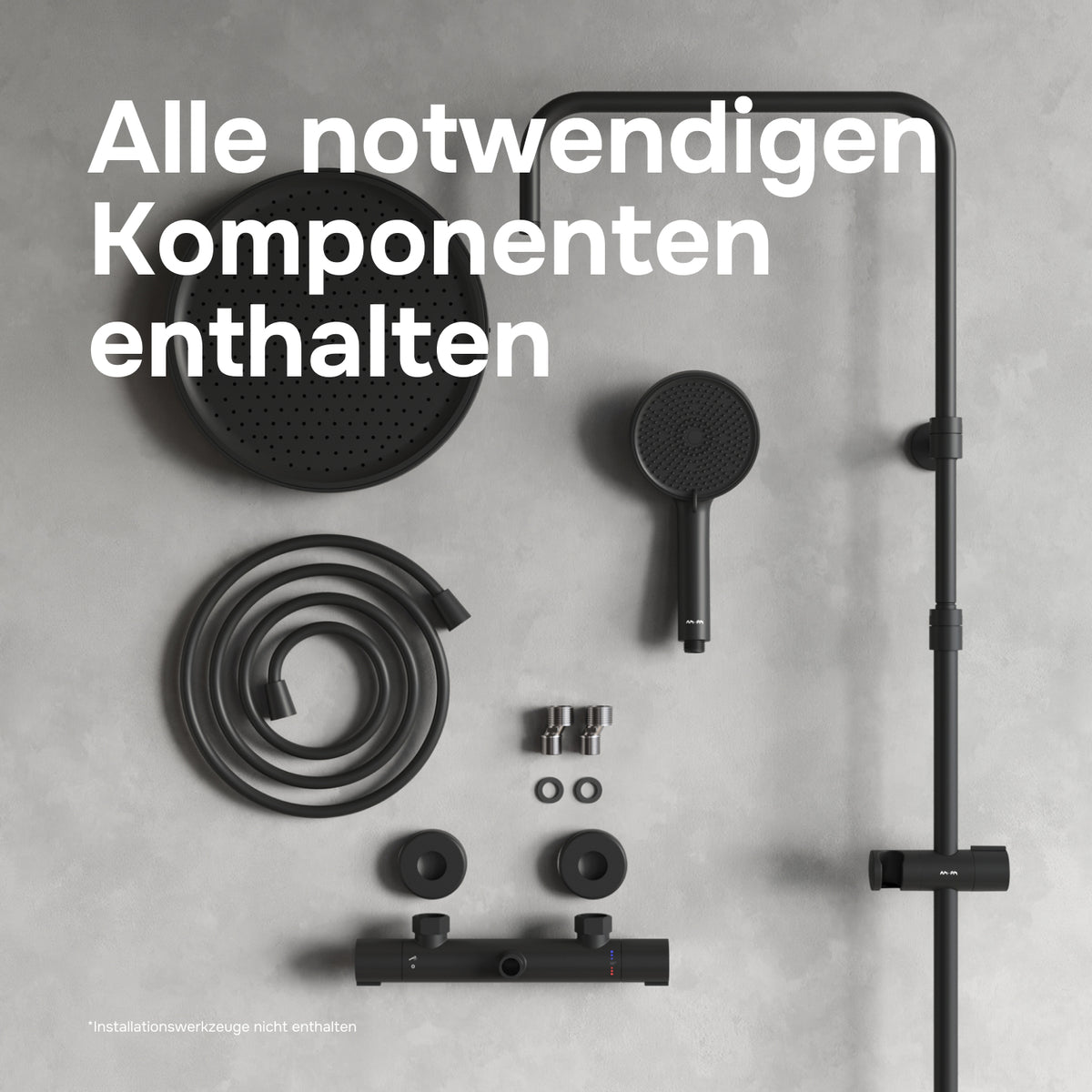 Système de douche Play avec thermostat et pommeau de douche effet pluie, noir–F078Z422