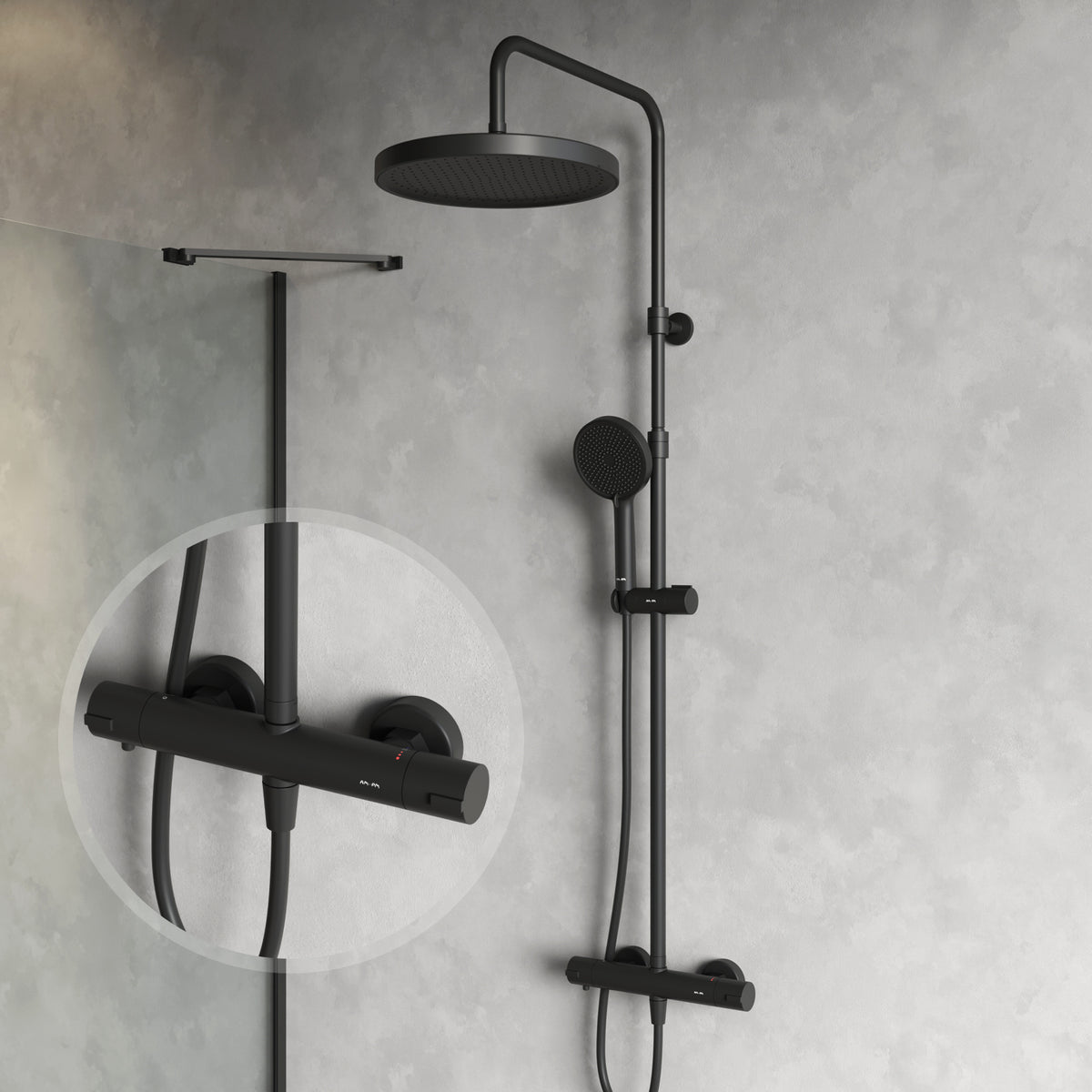 Système de douche Play avec thermostat et pommeau de douche effet pluie, noir–F078Z422