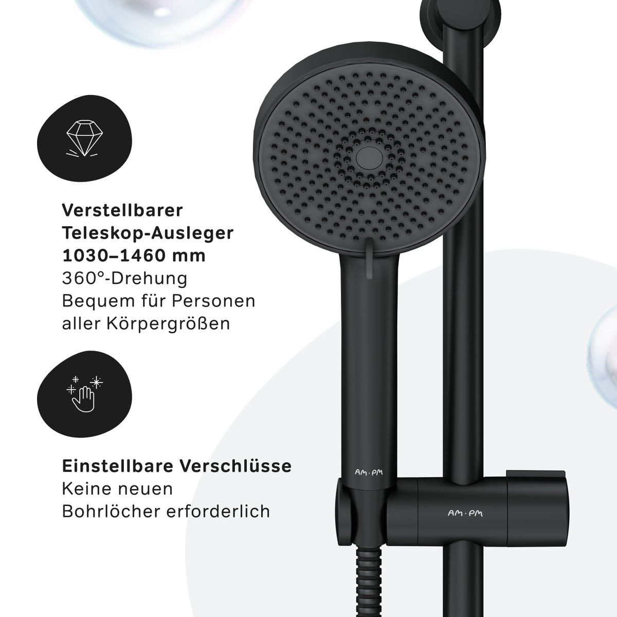 Système de douche Play avec thermostat et pommeau de douche effet pluie, noir–F078Z422