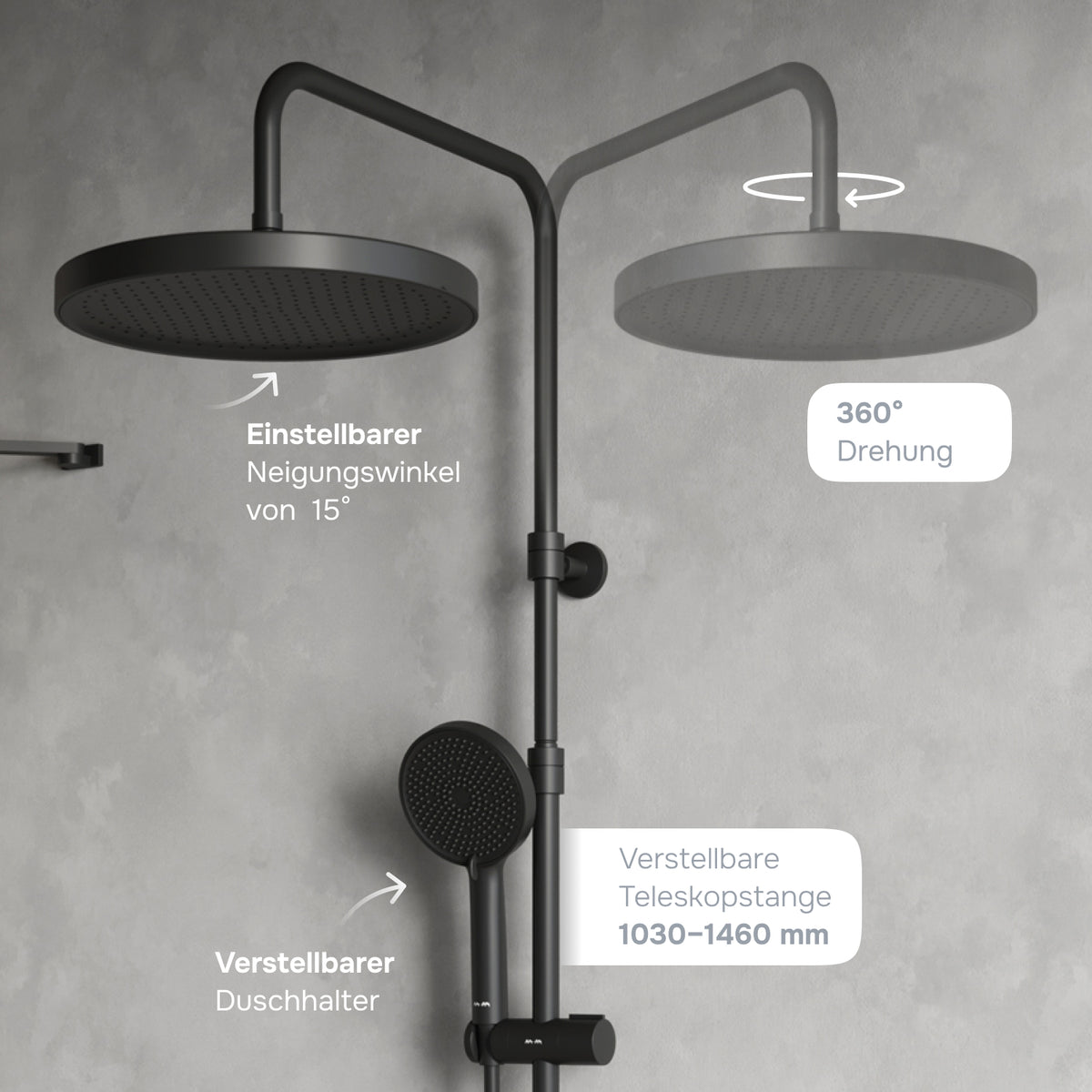 Système de douche Play avec thermostat et pommeau de douche effet pluie, noir–F078Z422