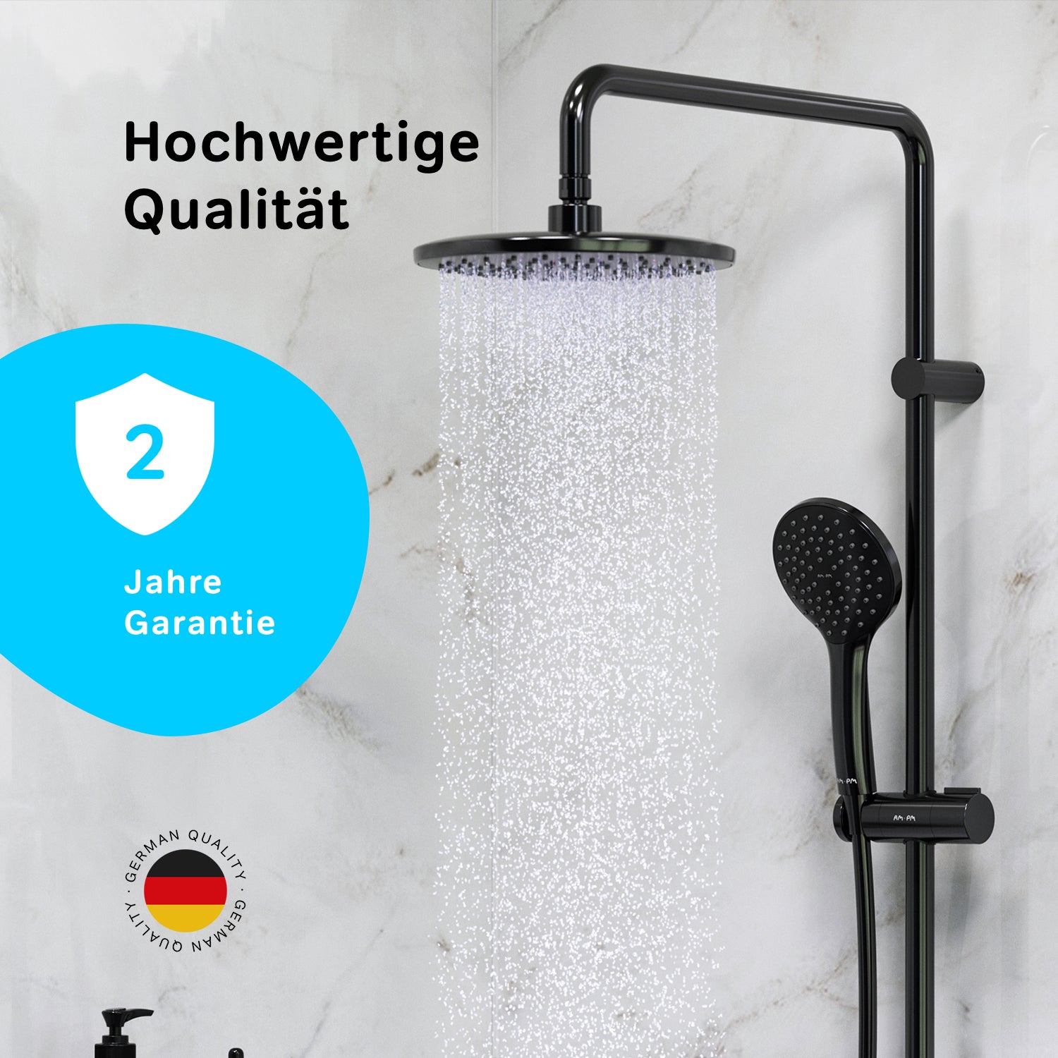 F0790022 Duschsystem Gem Regendusche set Duschsäule, Schwarz ampm-store.de