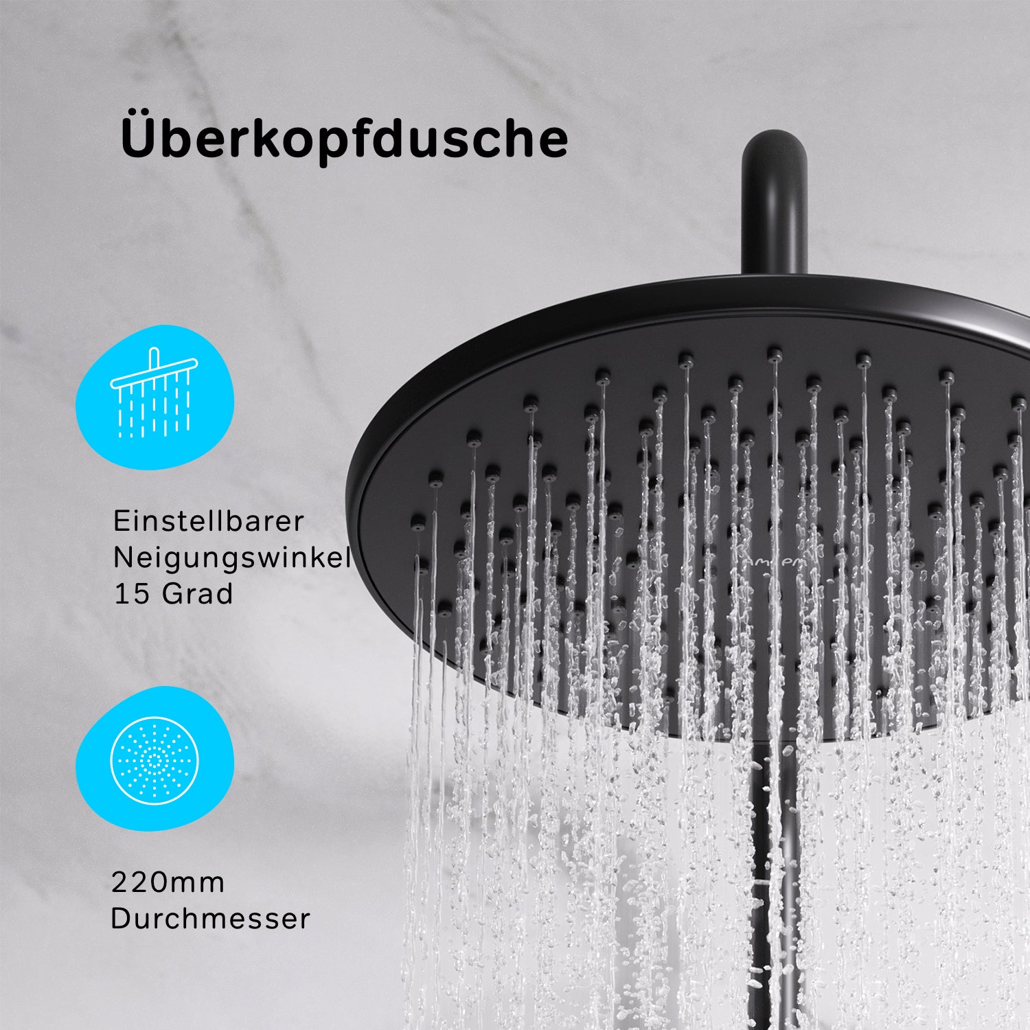 F0790022 Duschsystem Gem Regendusche set Duschsäule, Schwarz ampm-store.de