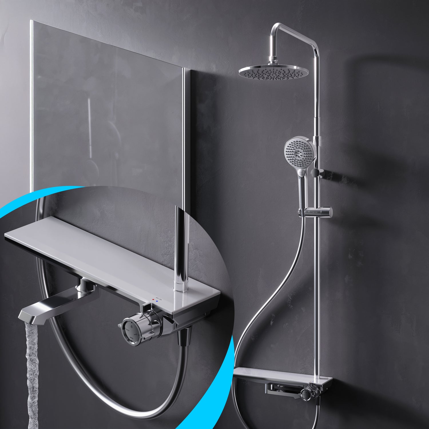 F079H700 Duschsystem mit Regalmischer Flash Regendusche set Duschsäule