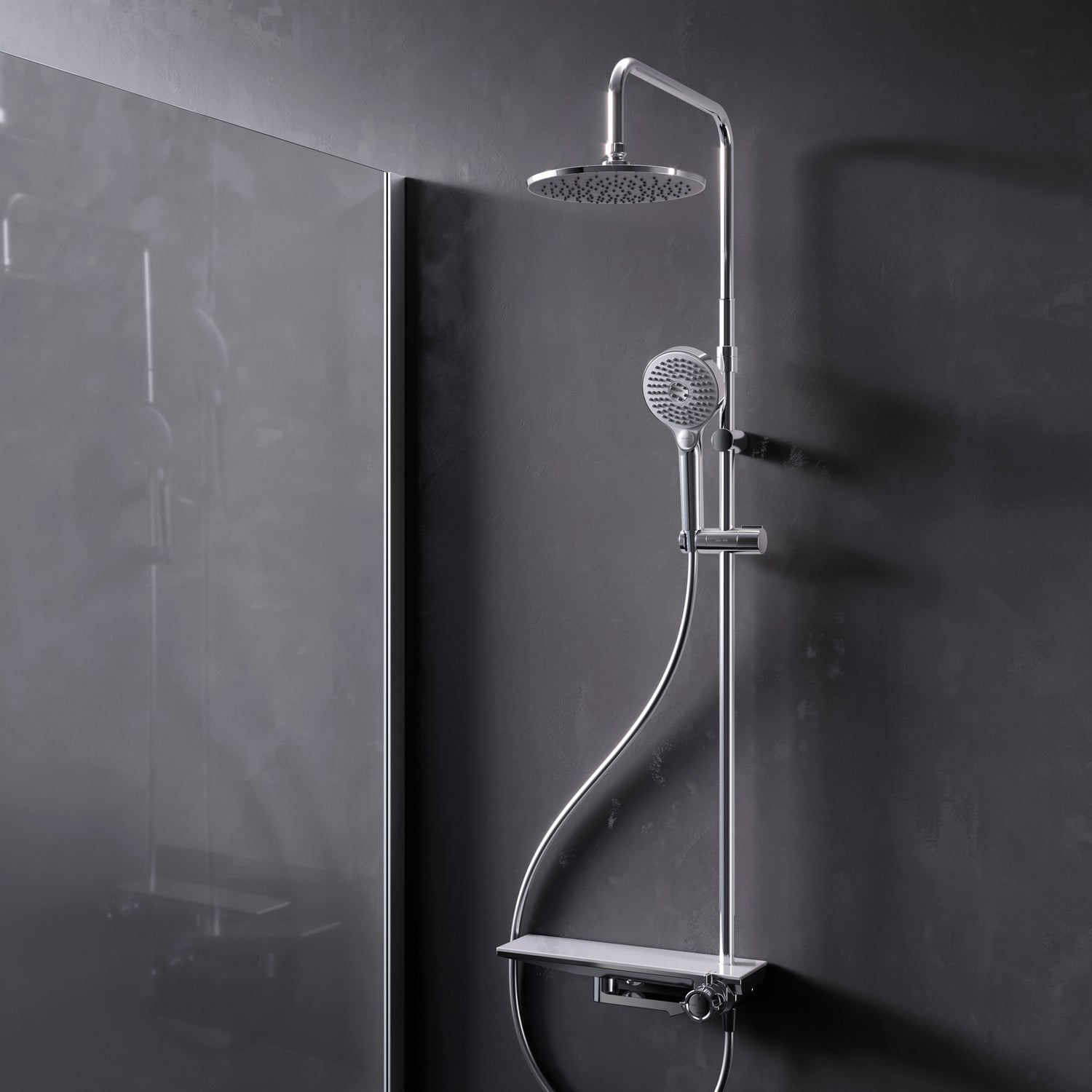 F079H700 Système de douche avec mitigeur à étagère Ensemble de douche à effet pluie Flash colonne de douche